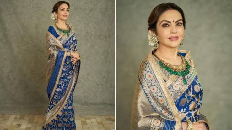 Banaras 100% Pure katan Nita Ambani Silk Saree with allover beautiful jaal design On full body with water zari colour of weave