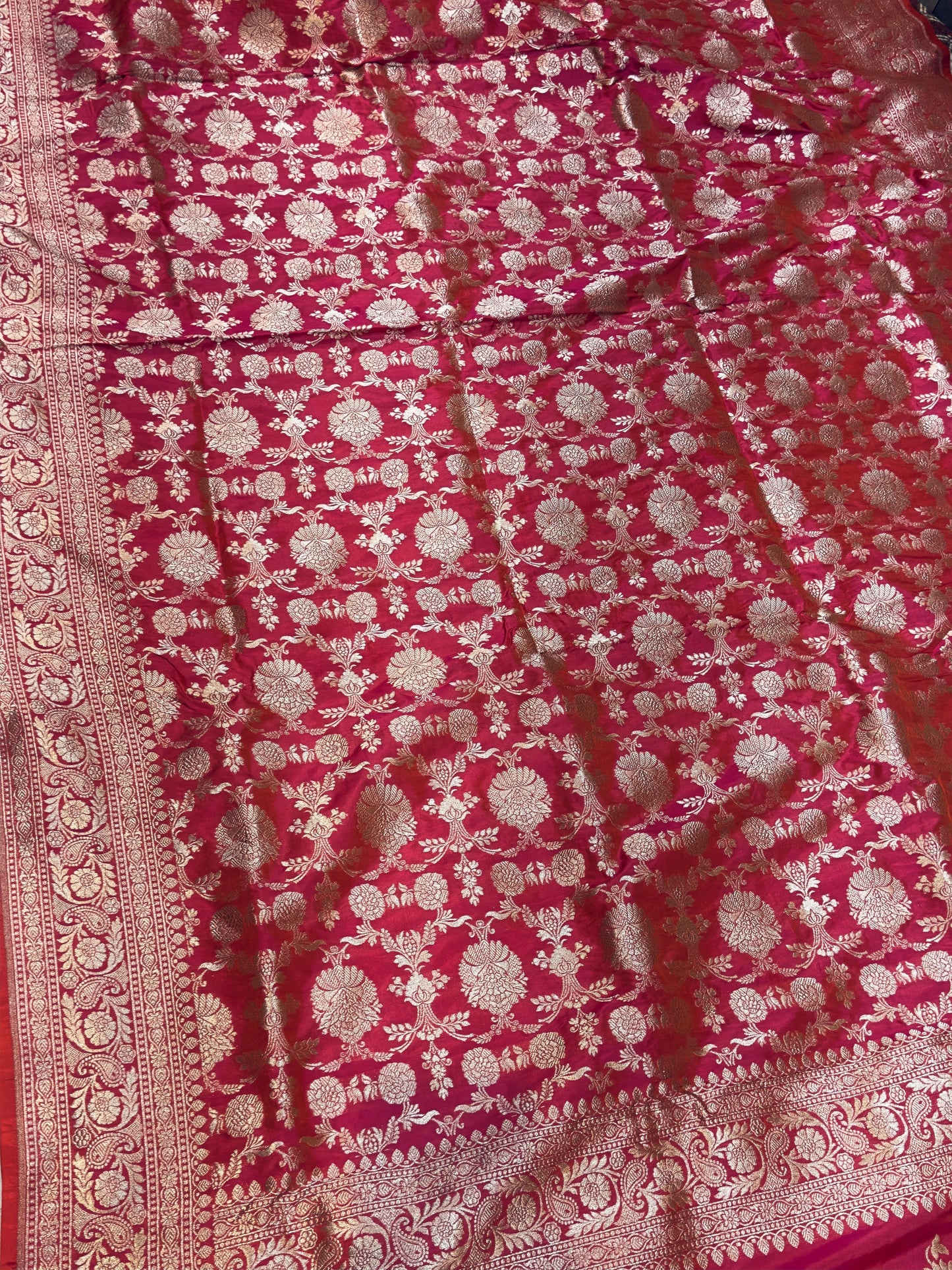Banaras 100% pure katan silk Saree with premium real silk saree with allover water zari (Dual pink)