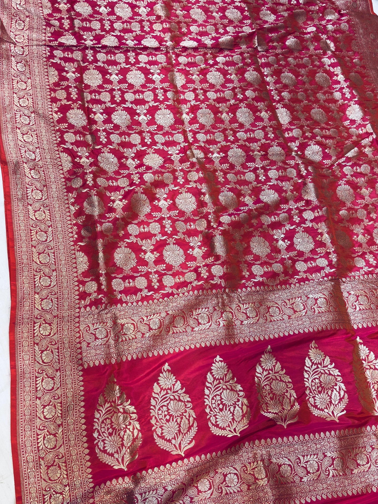 Banaras 100% pure katan silk Saree with premium real silk saree with allover water zari (Dual pink)