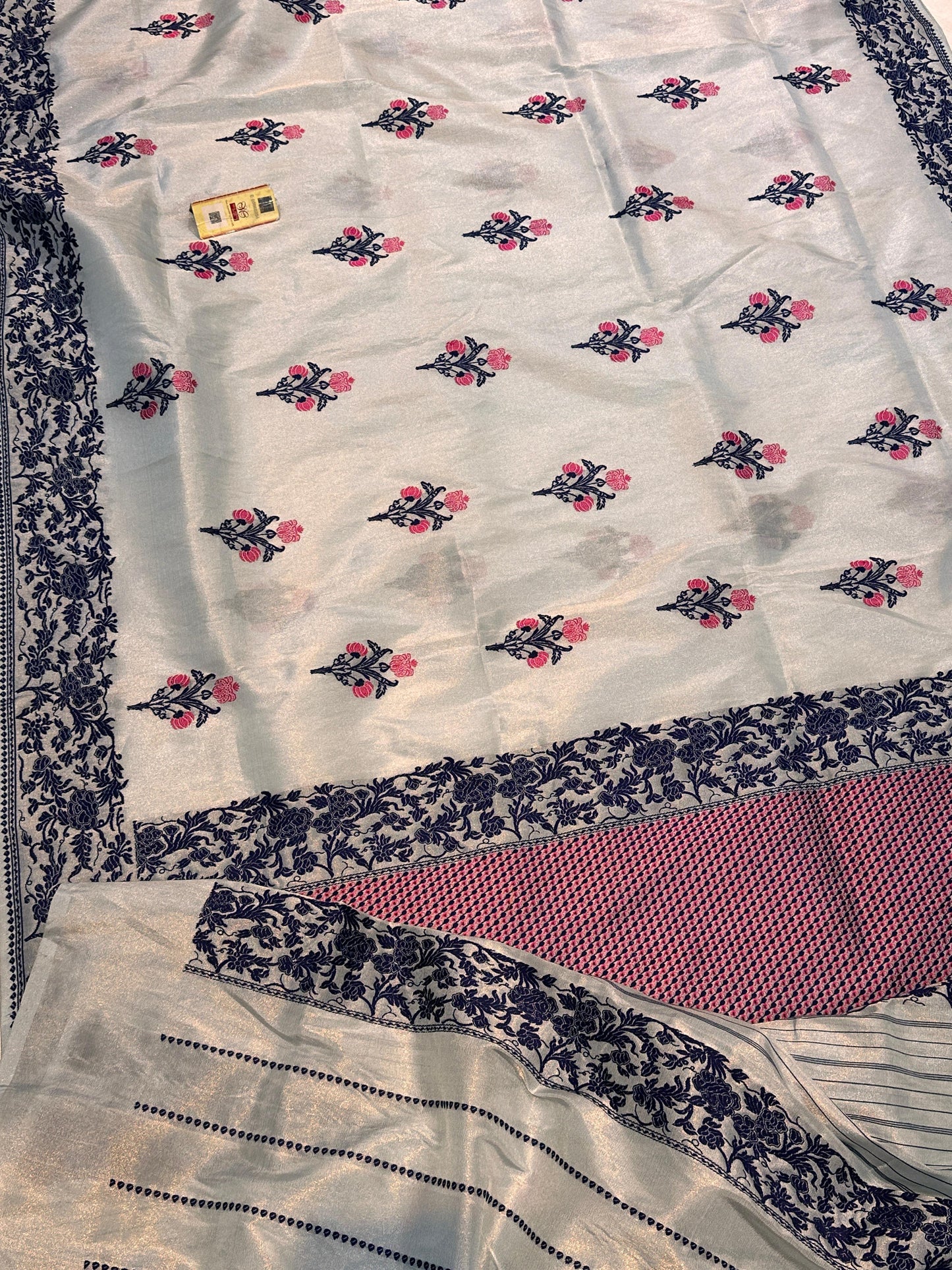 Banaras 100% pure katan Tissue silk Saree with premium real silk saree with allover Weave Kadua (Light Powder Blue)
