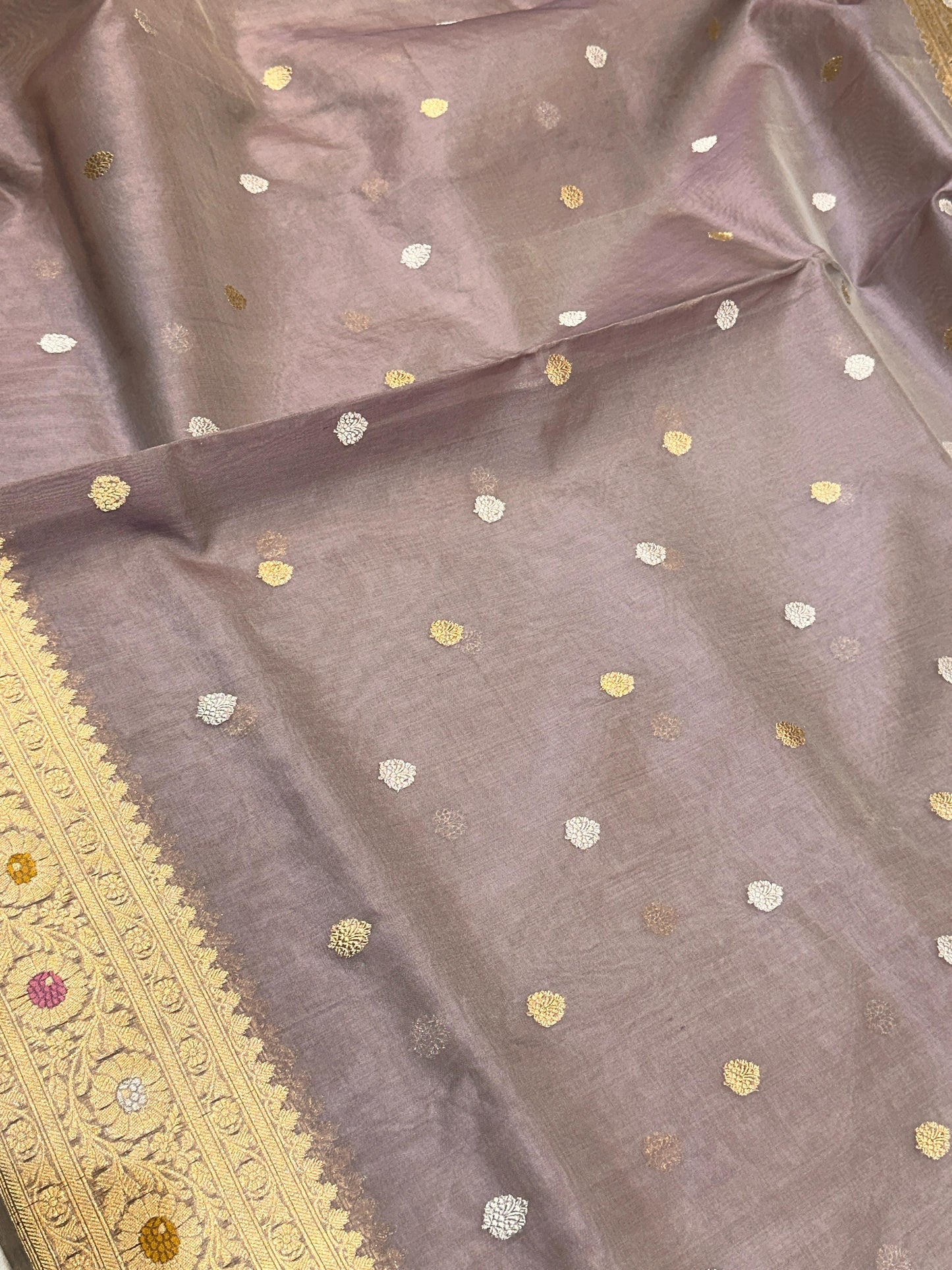 Banaras 100% pure kora organza silk Saree with premium real Zari silk saree with allover Weave Kadua (Dark Dual Nude Pink)