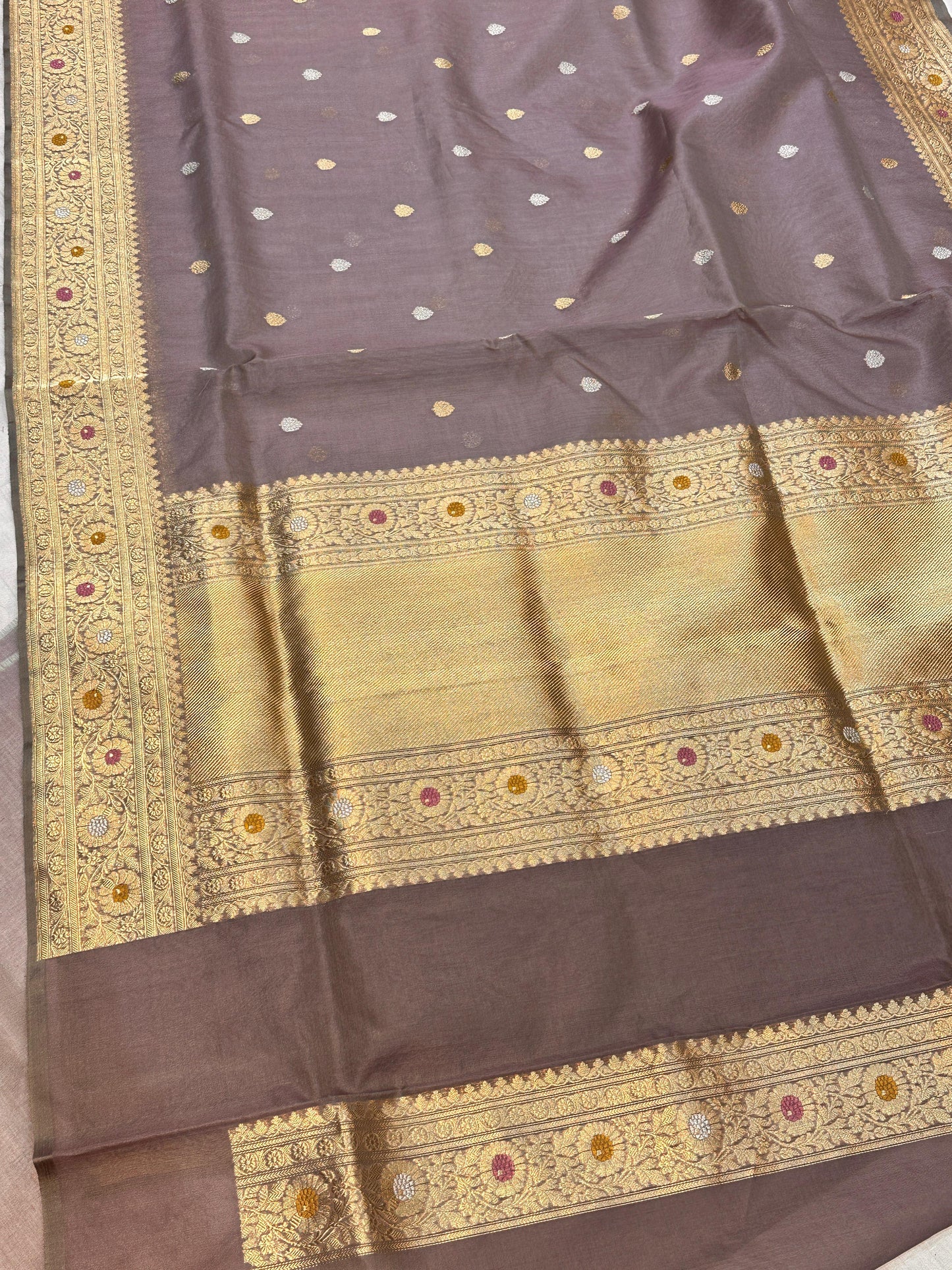Banaras 100% pure kora organza silk Saree with premium real Zari silk saree with allover Weave Kadua (Dark Dual Nude Pink)