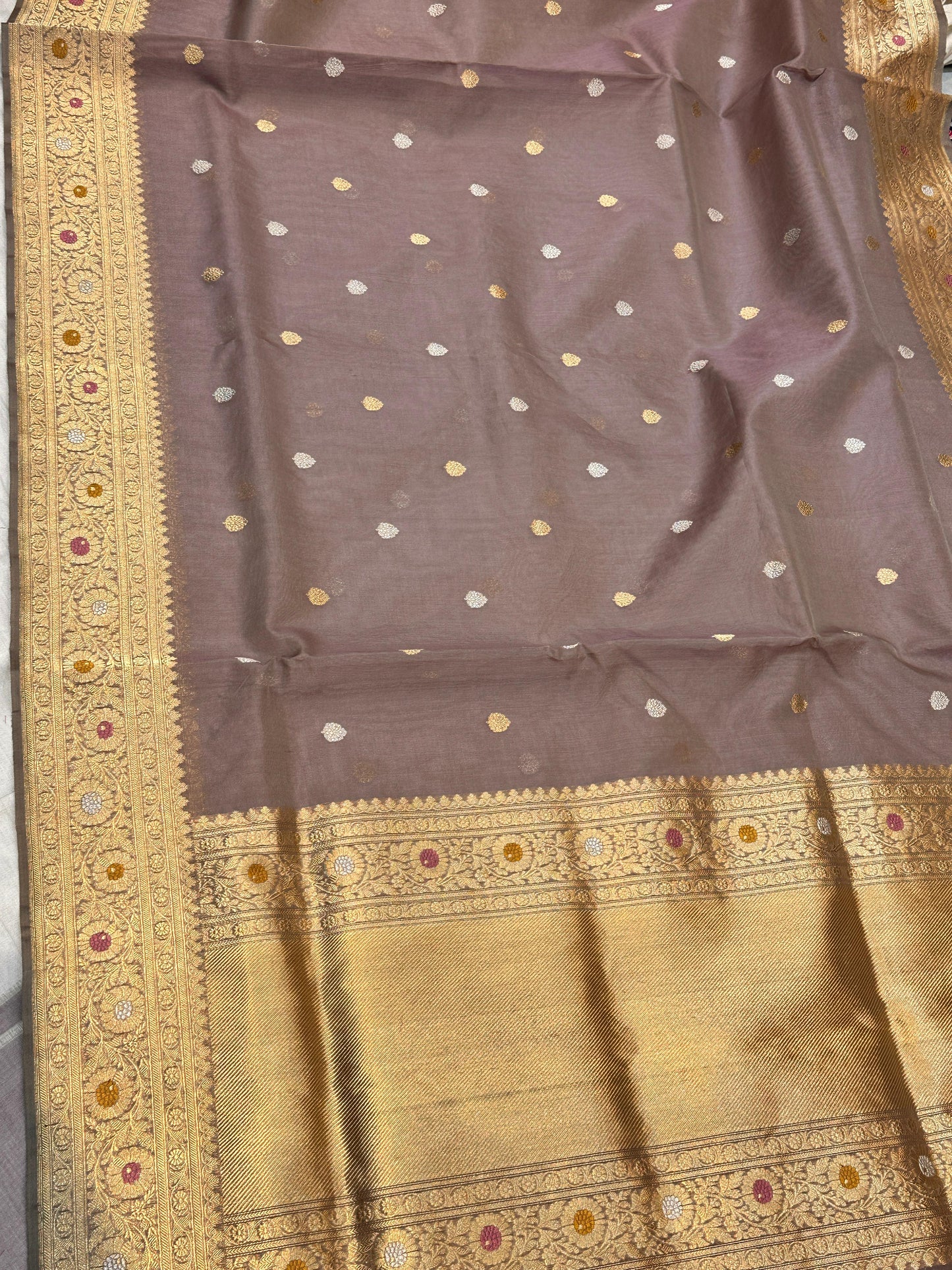 Banaras 100% pure kora organza silk Saree with premium real Zari silk saree with allover Weave Kadua (Dark Dual Nude Pink)
