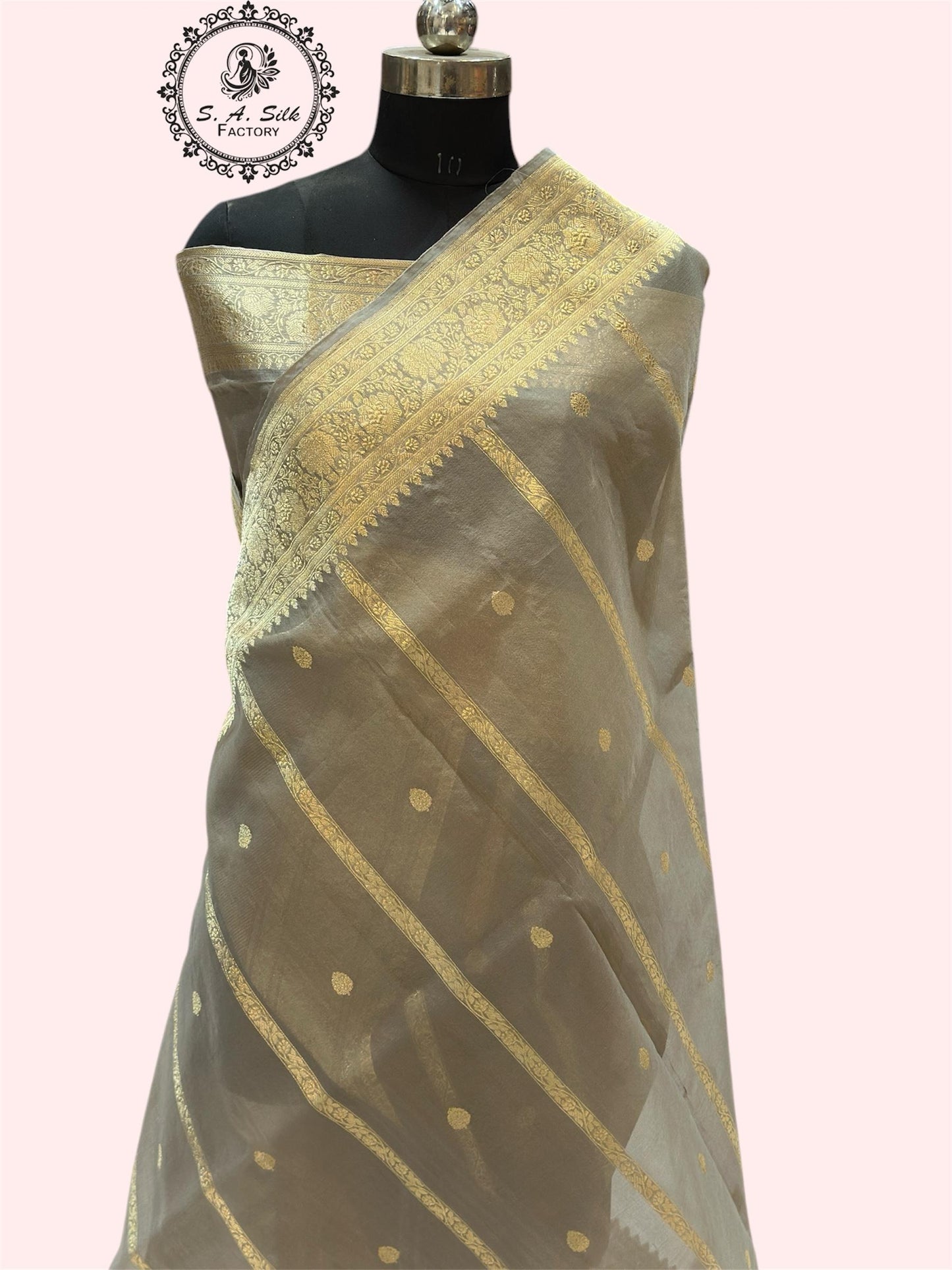 Banaras 100% pure kora organza silk Saree with premium real Zari silk saree with allover Weave Kadua (Dark Tasar)