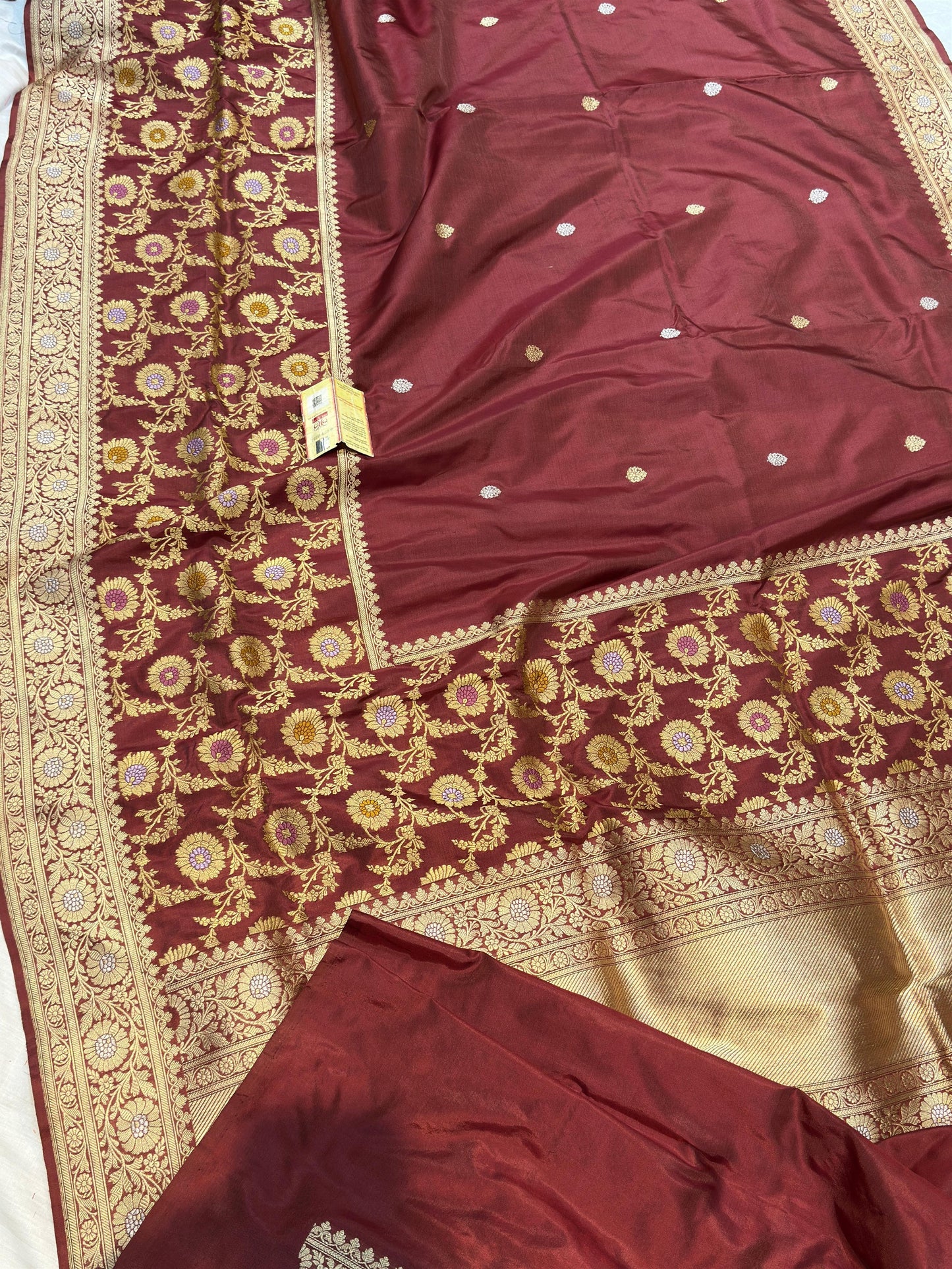 Banaras 100% pure katan silk Saree with premium real silk saree with allover water zari (Brick Red)
