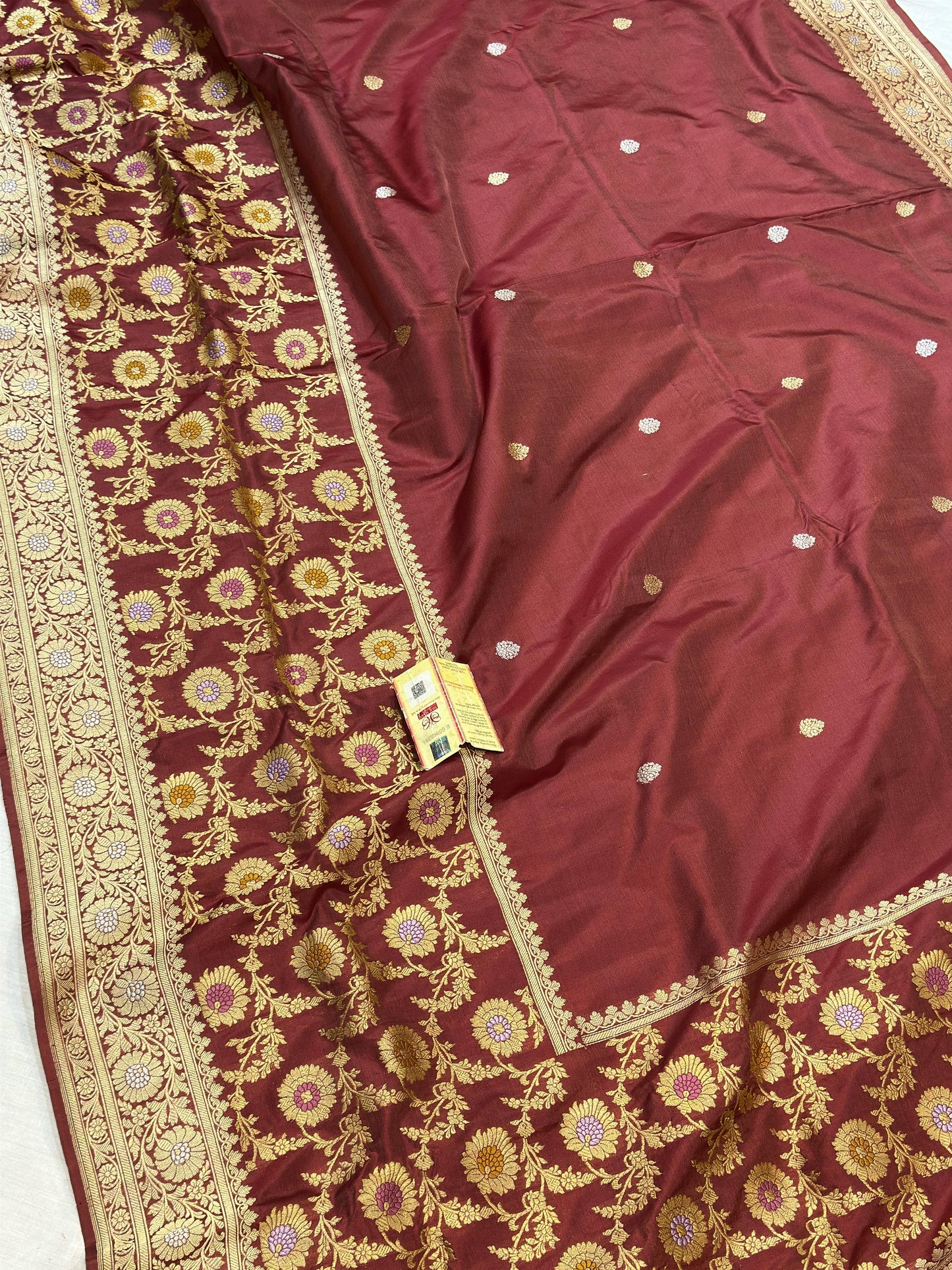 Banaras 100% pure katan silk Saree with premium real silk saree with allover water zari (Brick Red)