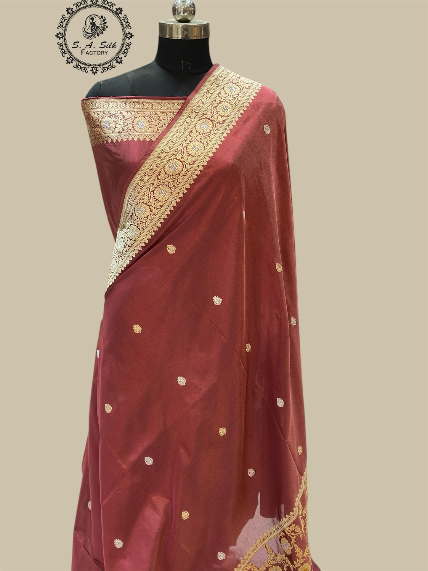 Banaras 100% pure katan silk Saree with premium real silk saree with allover water zari (Brick Red)