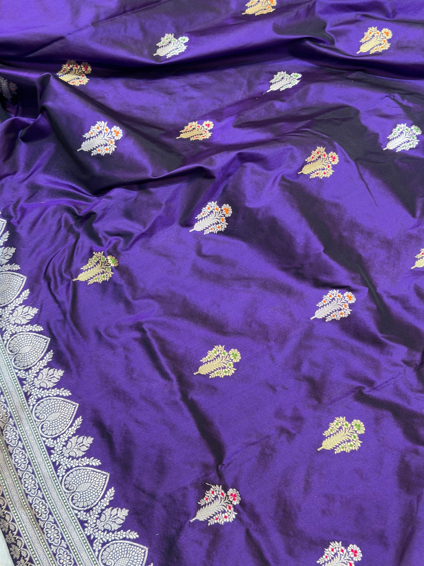 Banaras 100% pure katan silk Saree with premium real silk saree with allover water zari weave antique Kadua (Purple)