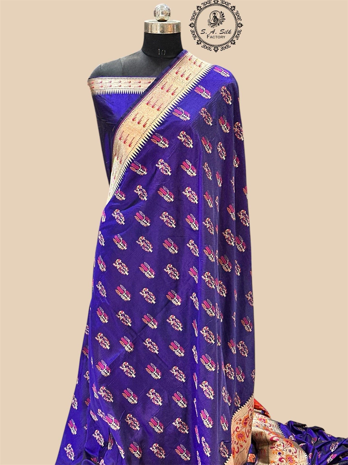 Banaras 100% pure katan silk Saree with premium silk saree with allover water zari (Purple)