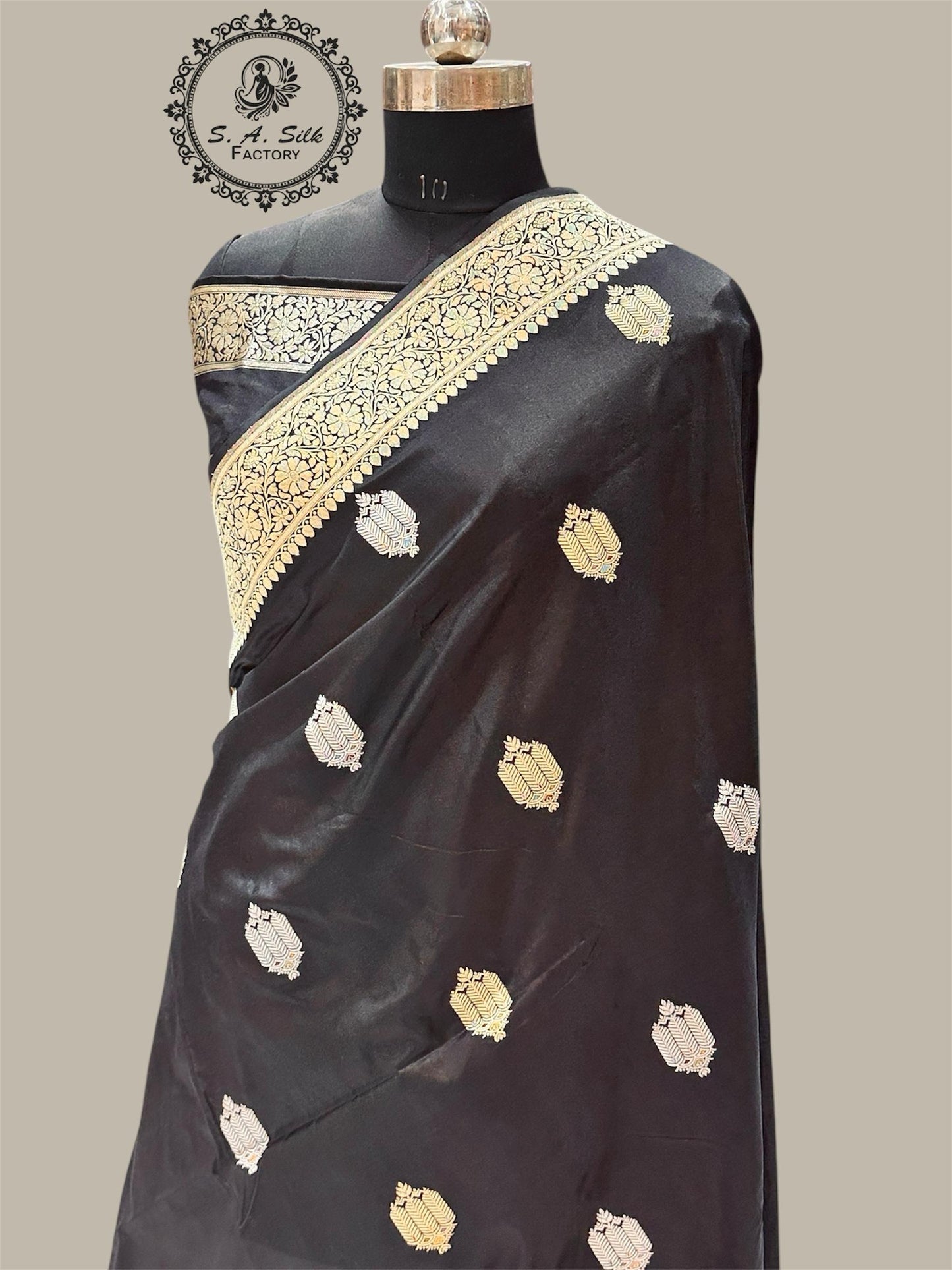 Banaras 100% pure katan kadua silk Saree with premium real silk saree (Black)