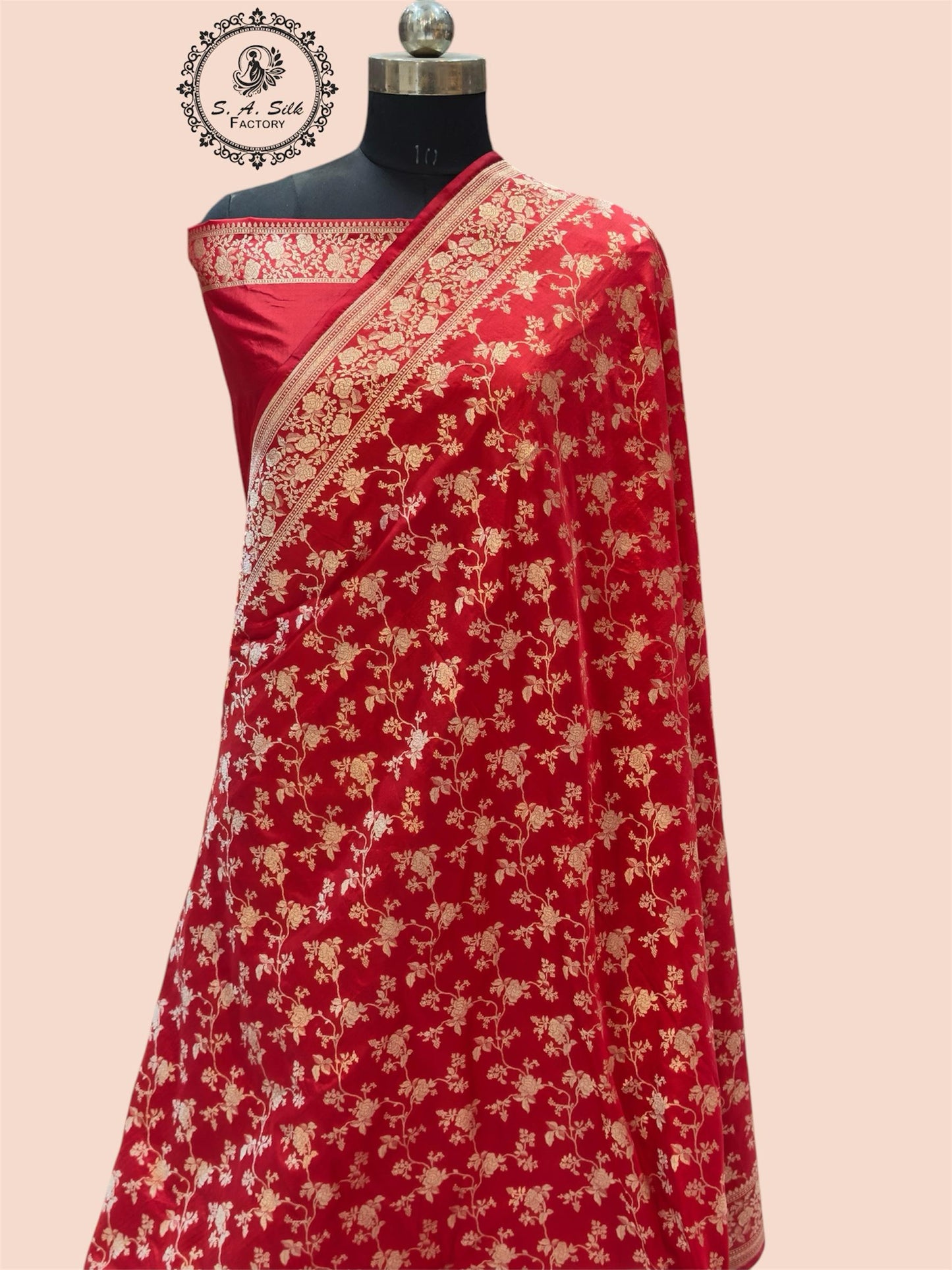 Banaras 100% pure katan silk Saree with premium real Jari silk saree with allover water zari (Red)