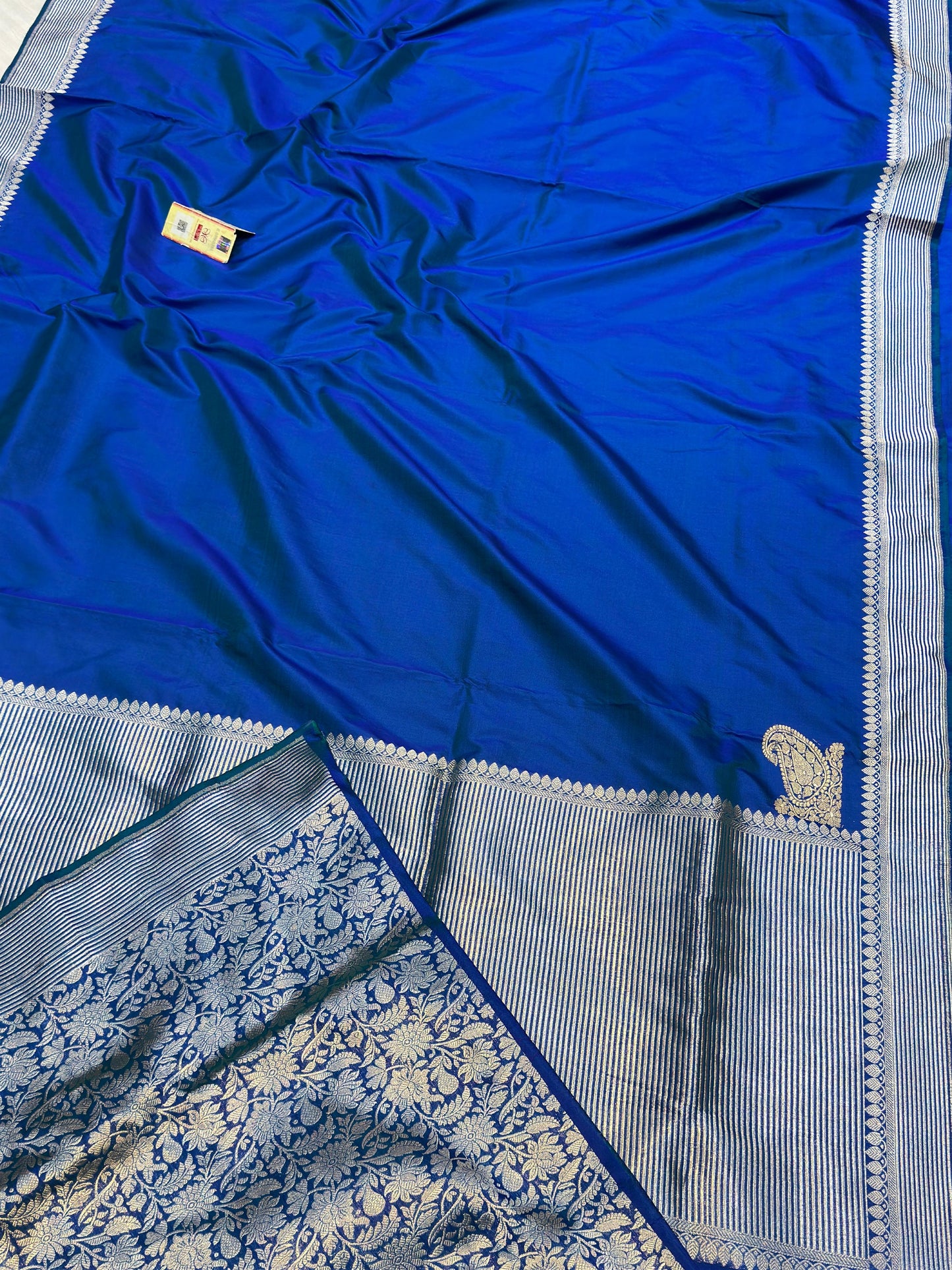 Banaras 100% pure katan kadua silk Saree with premium real silk saree with allover water zari (Dual peacock blue)