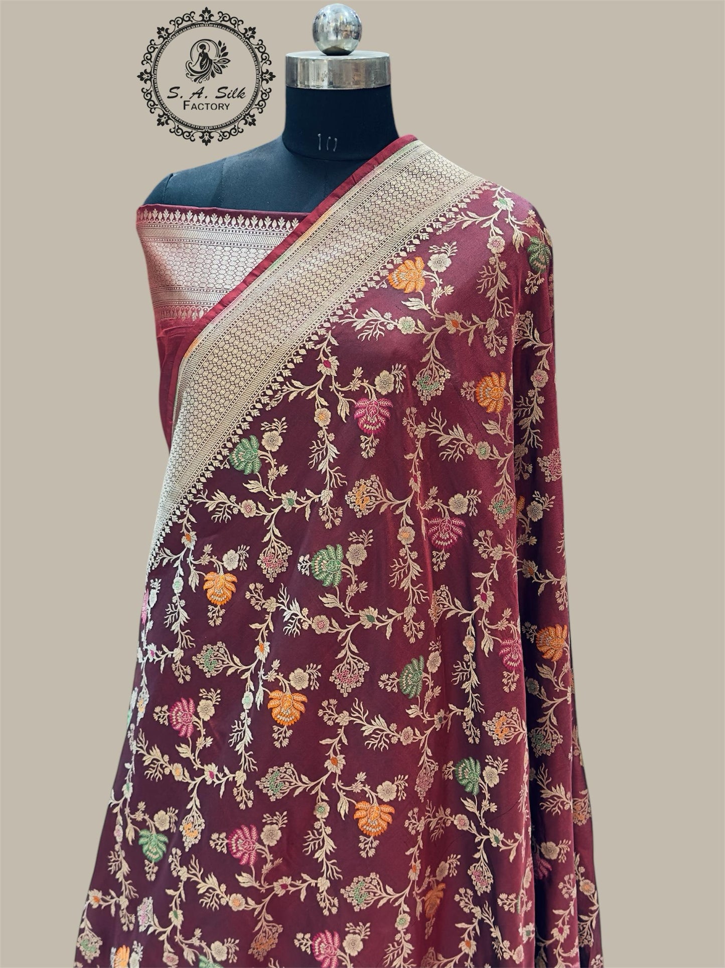 Banaras 100% pure katan silk Saree with premium real silk saree with allover water zari (Coke Mehroon)