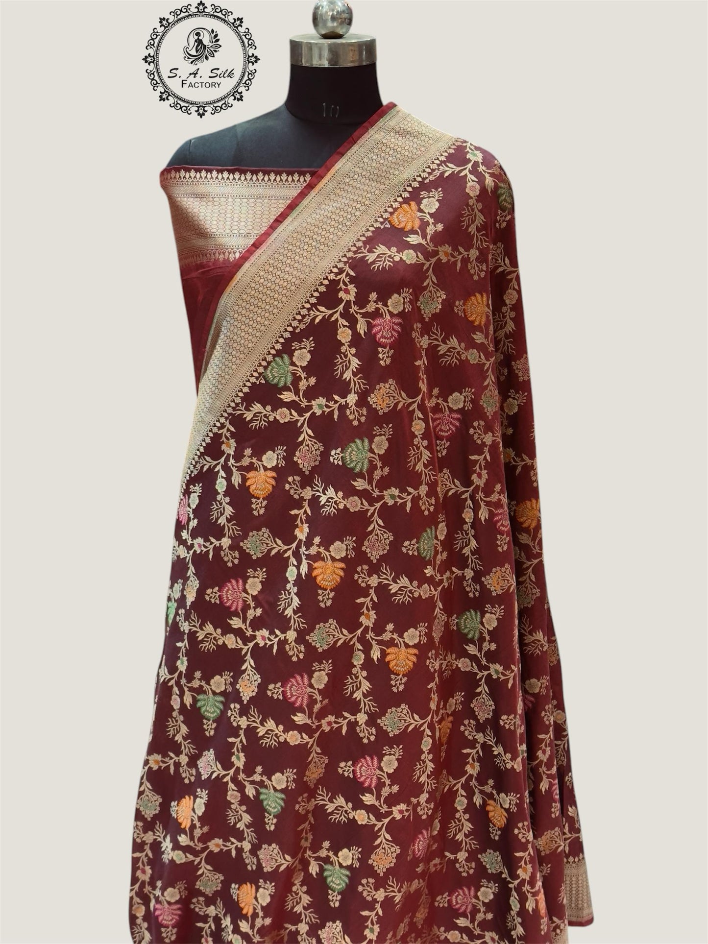 Banaras 100% pure katan silk Saree with premium real silk saree with allover water zari (Coke Mehroon)