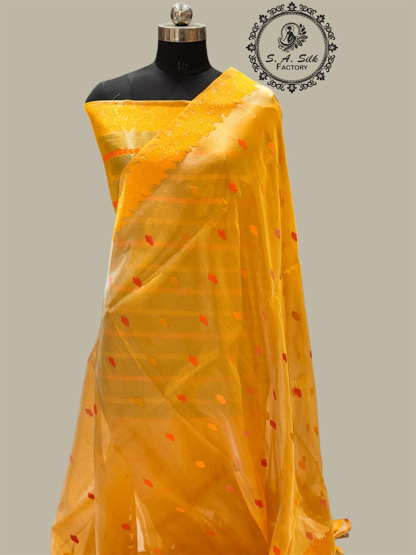 Banaras 100% pure katan Tissue silk Saree with premium real silk saree with allover Weave Kadua (Mango Yellow)