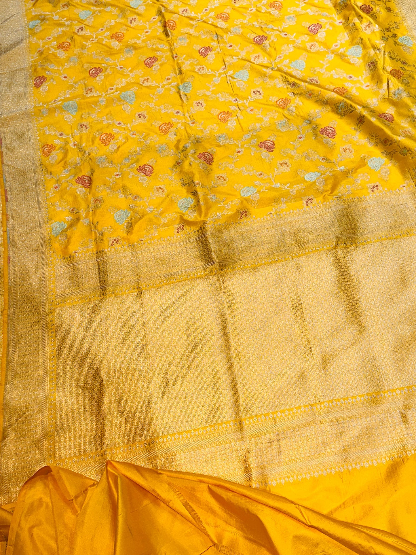 Banaras 100% pure katan silk Saree with premium real silk saree with allover water zari (Yellow)