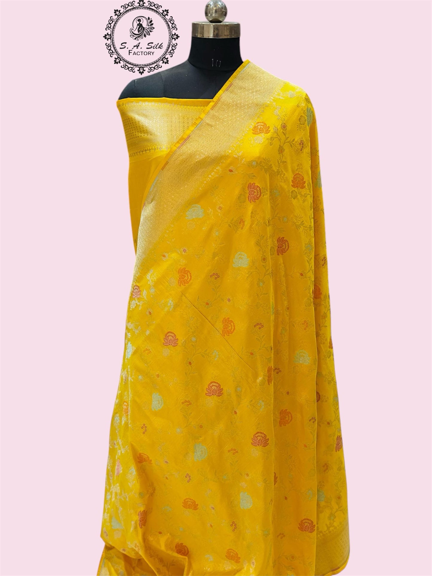 Banaras 100% pure katan silk Saree with premium real silk saree with allover water zari (Yellow)