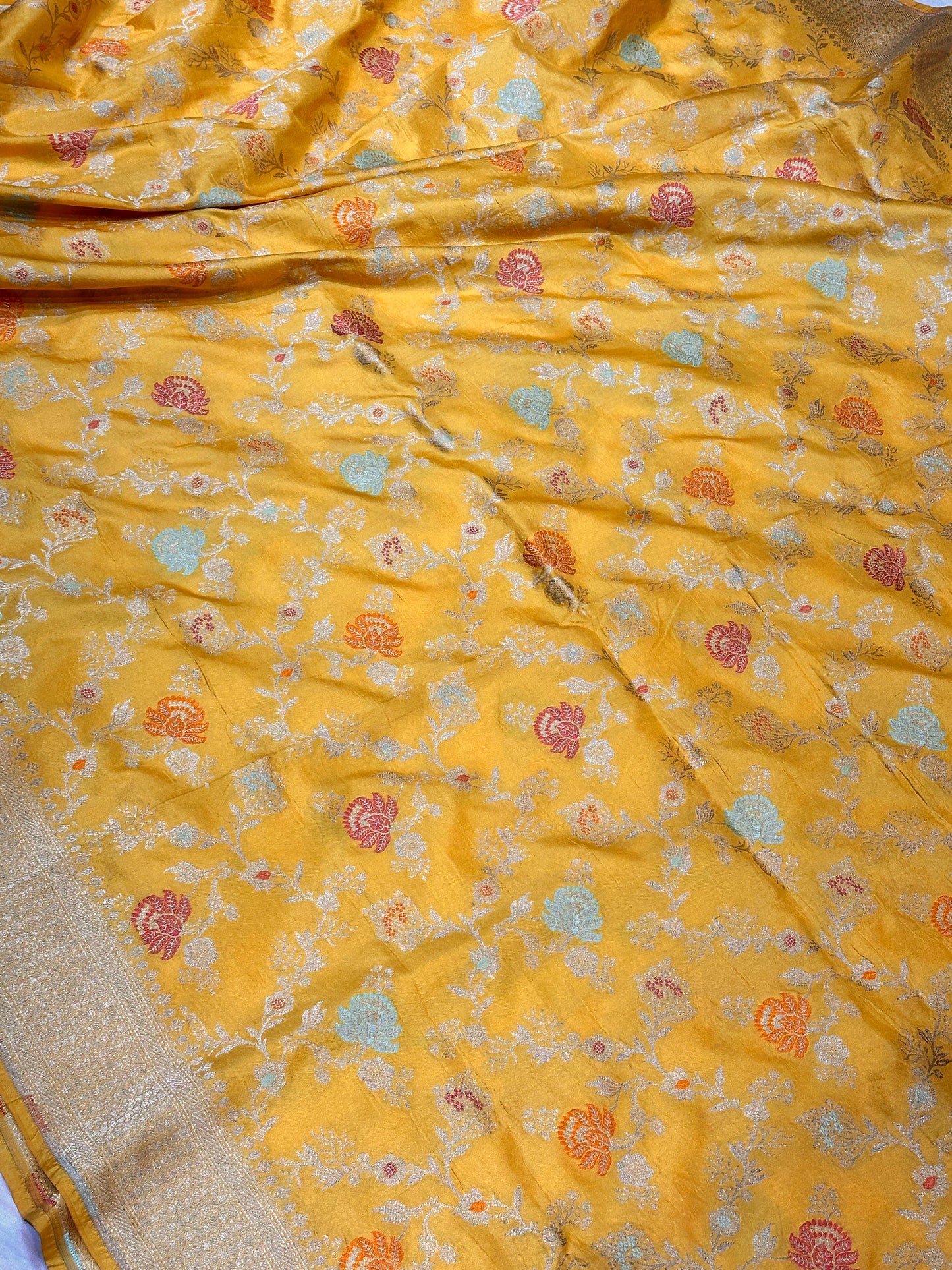 Banaras 100% pure katan silk Saree with premium real silk saree with allover water zari (Yellow)
