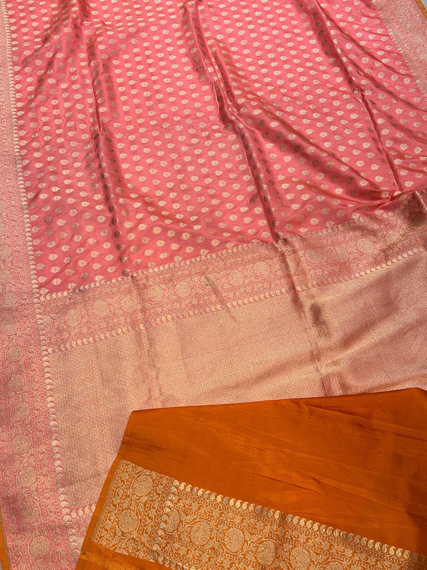 Banaras 100% pure katan silk Saree with premium real silk saree with allover water zari (Peach)