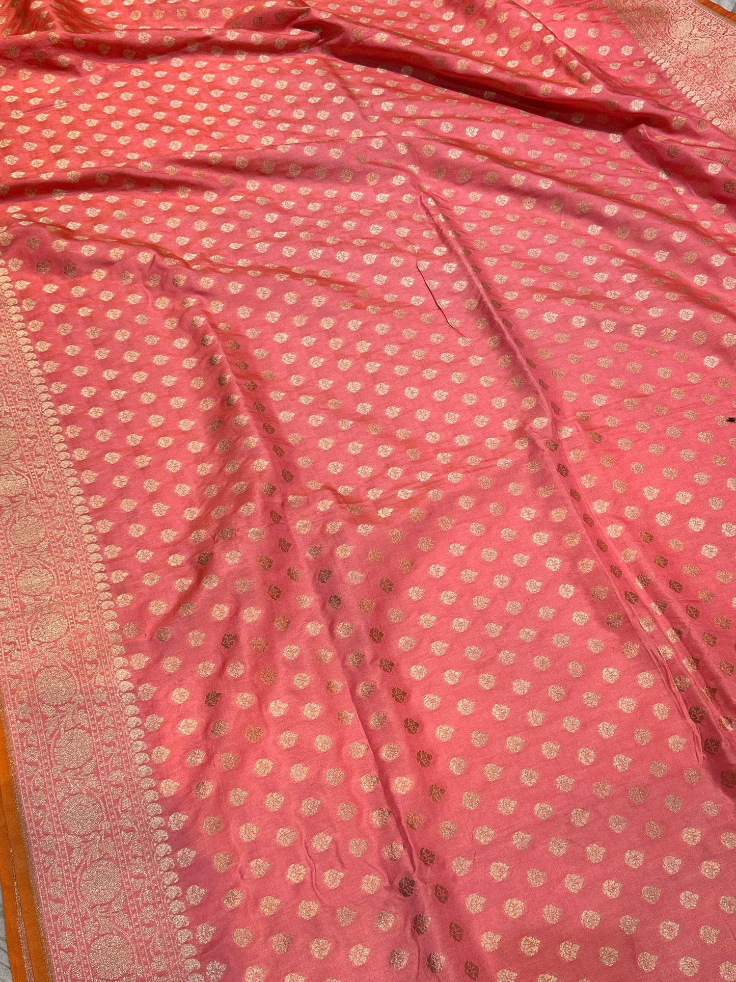 Banaras 100% pure katan silk Saree with premium real silk saree with allover water zari (Peach)