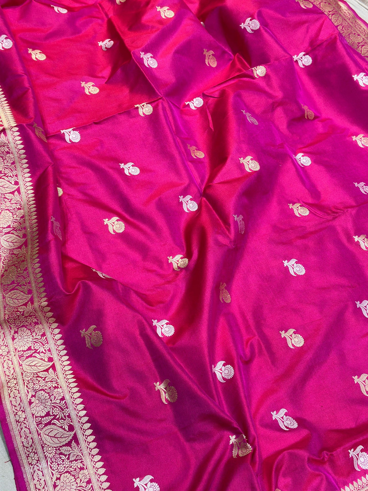 Banaras 100% pure katan kadua silk Saree with premium real silk saree (Rani Pink)