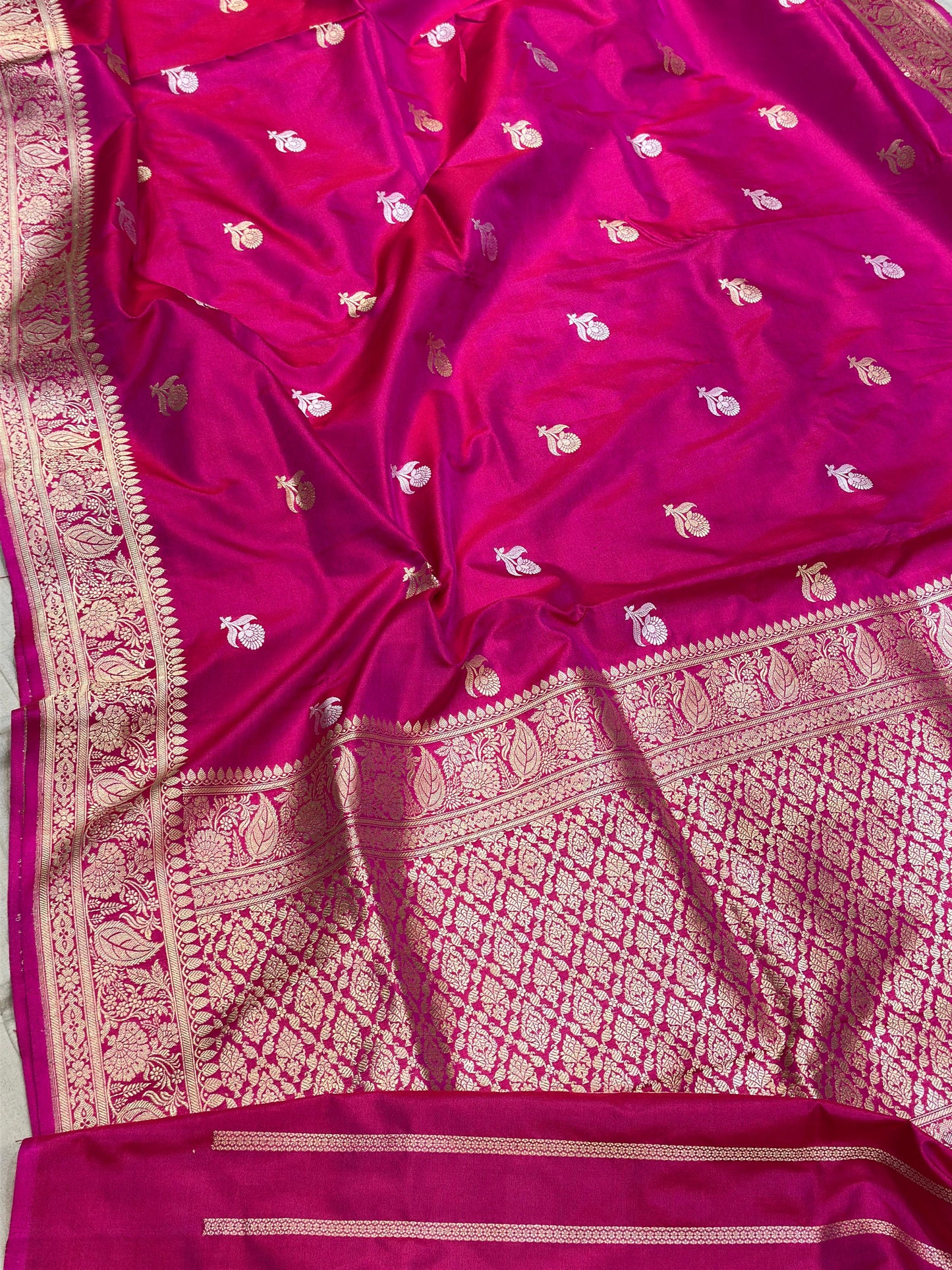 Banaras 100% pure katan kadua silk Saree with premium real silk saree (Rani Pink)
