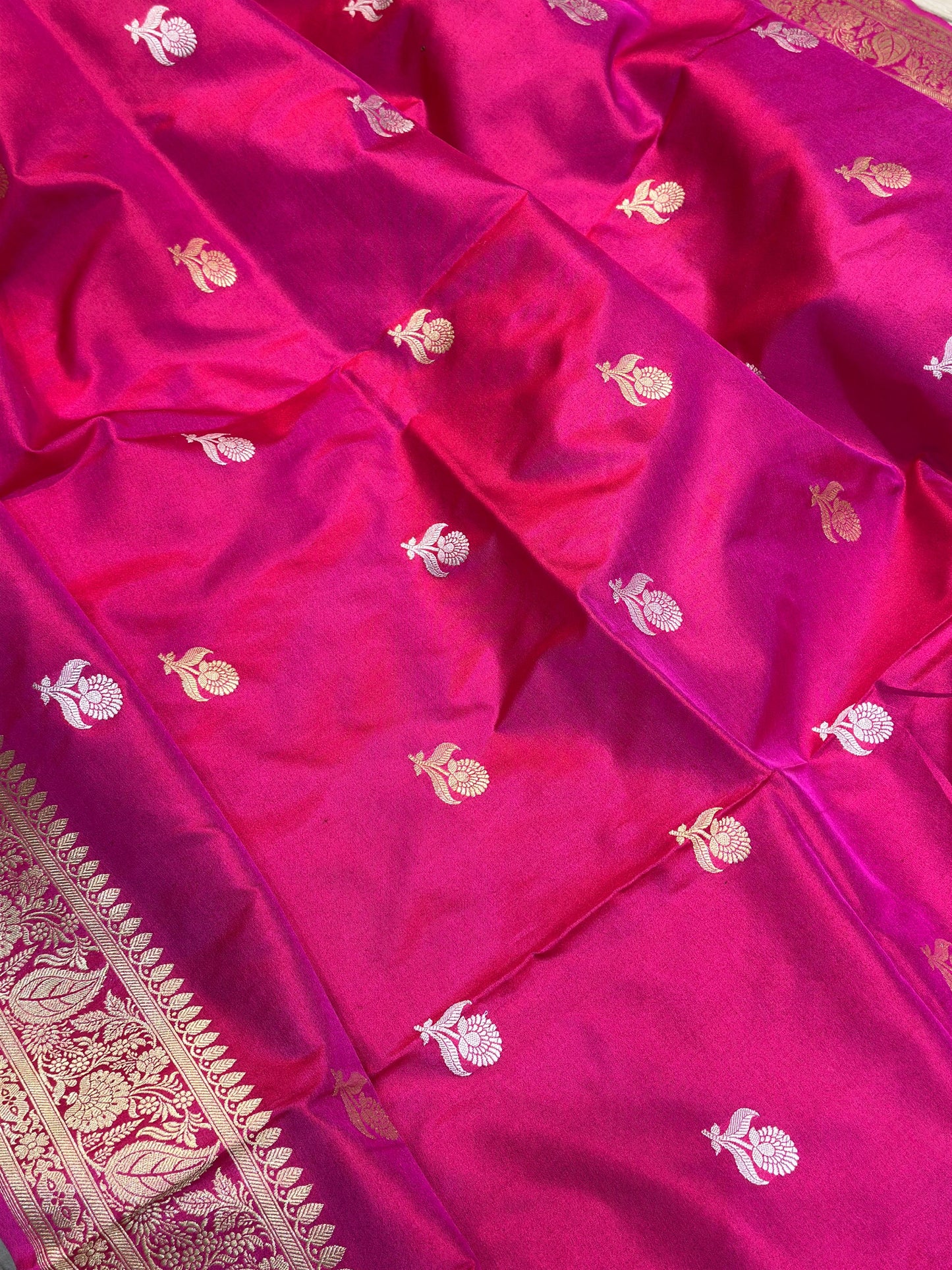 Banaras 100% pure katan kadua silk Saree with premium real silk saree (Rani Pink)