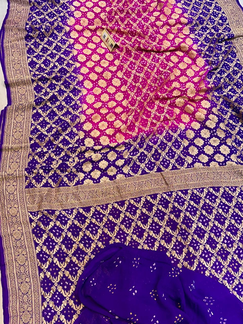 Banarasi 100% pure khaddi bandhni chiffon silk saree