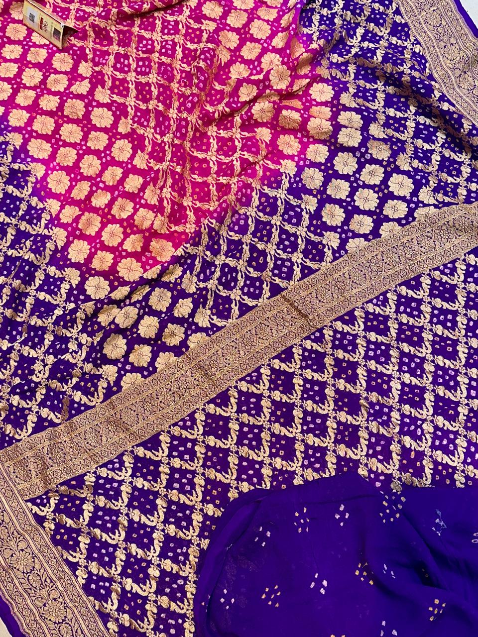 Banarasi 100% pure khaddi bandhni chiffon silk saree