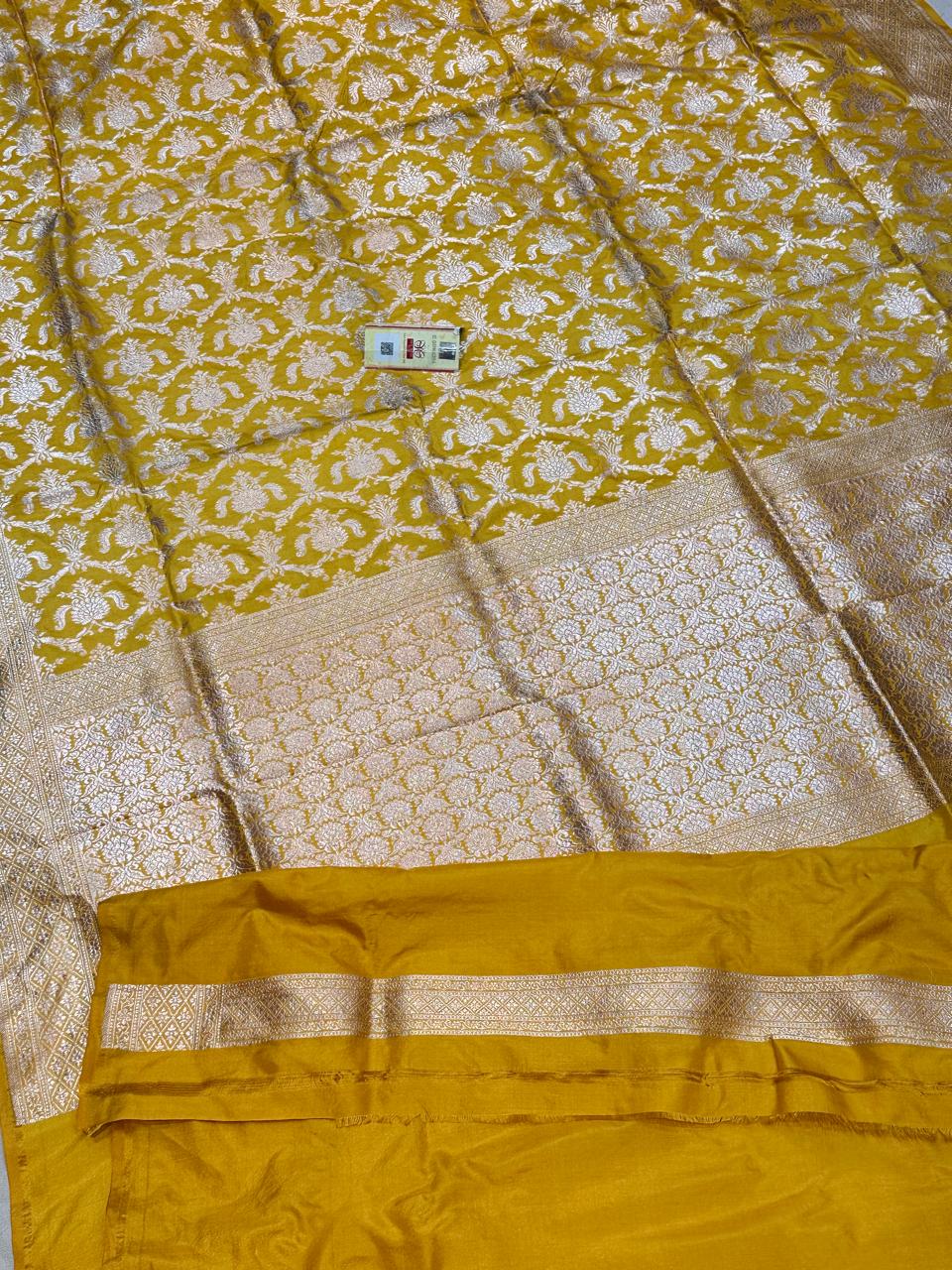 Banarasi 100% Pure katan silk Saree (Mustard Sandle)