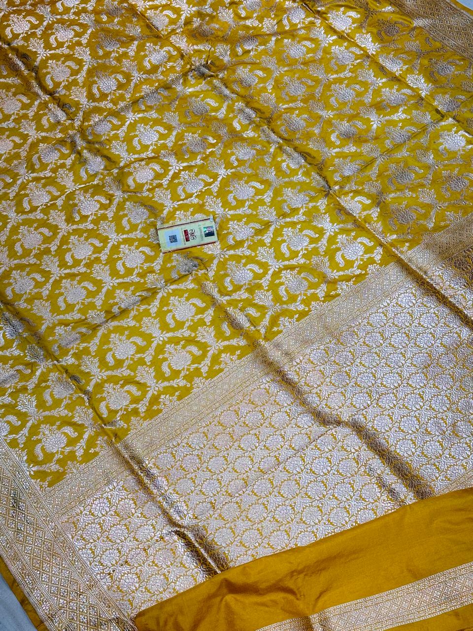 Banarasi 100% Pure katan silk Saree (Mustard Sandle)
