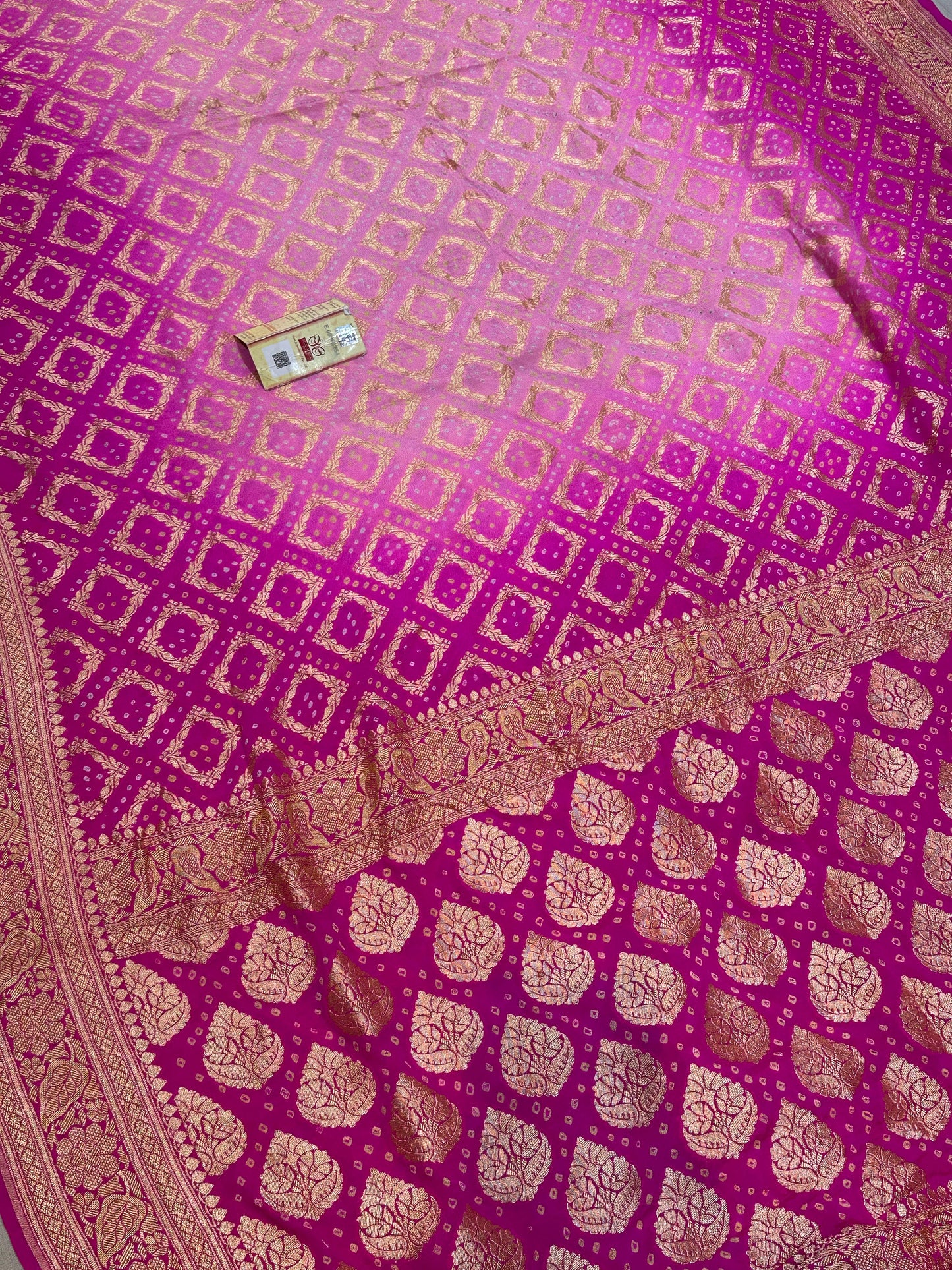 Banarasi 100% Pure khaddi chiffon bandhni silk saree