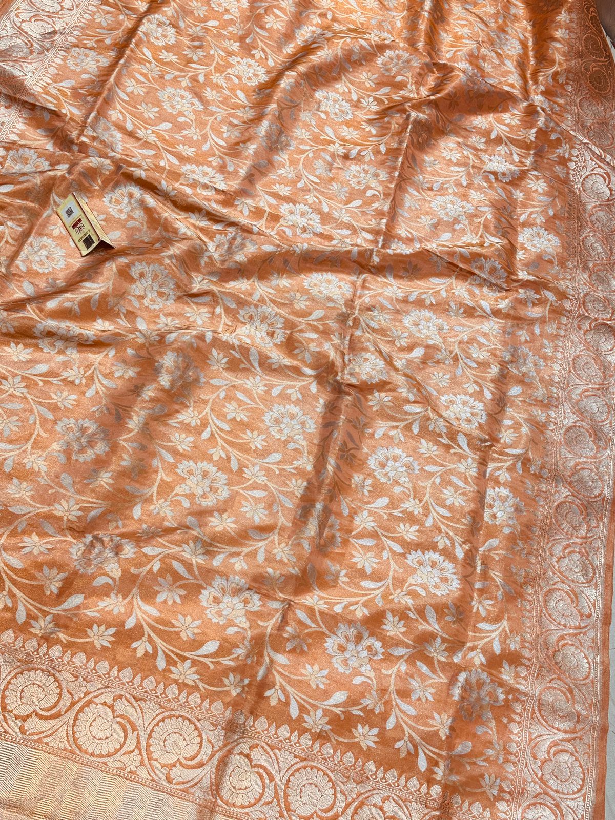 Banaras 100% Pure Tissue katan Jaal Silk Saree with allover very beautiful antique Sonaroopa Jaal design