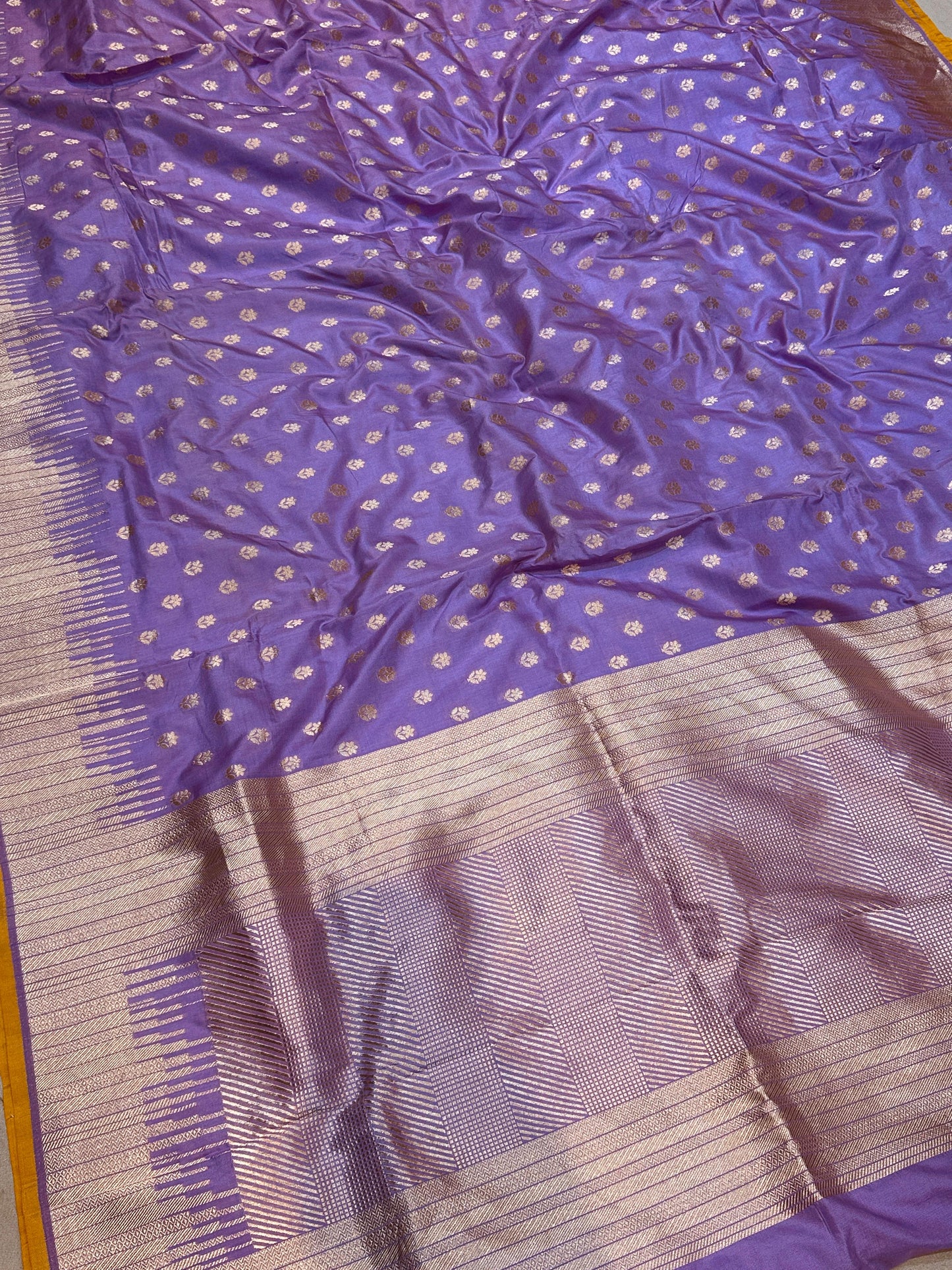 Banaras 100% Pure katan Silk Saree with allover zari buti allover body with Light copper zari