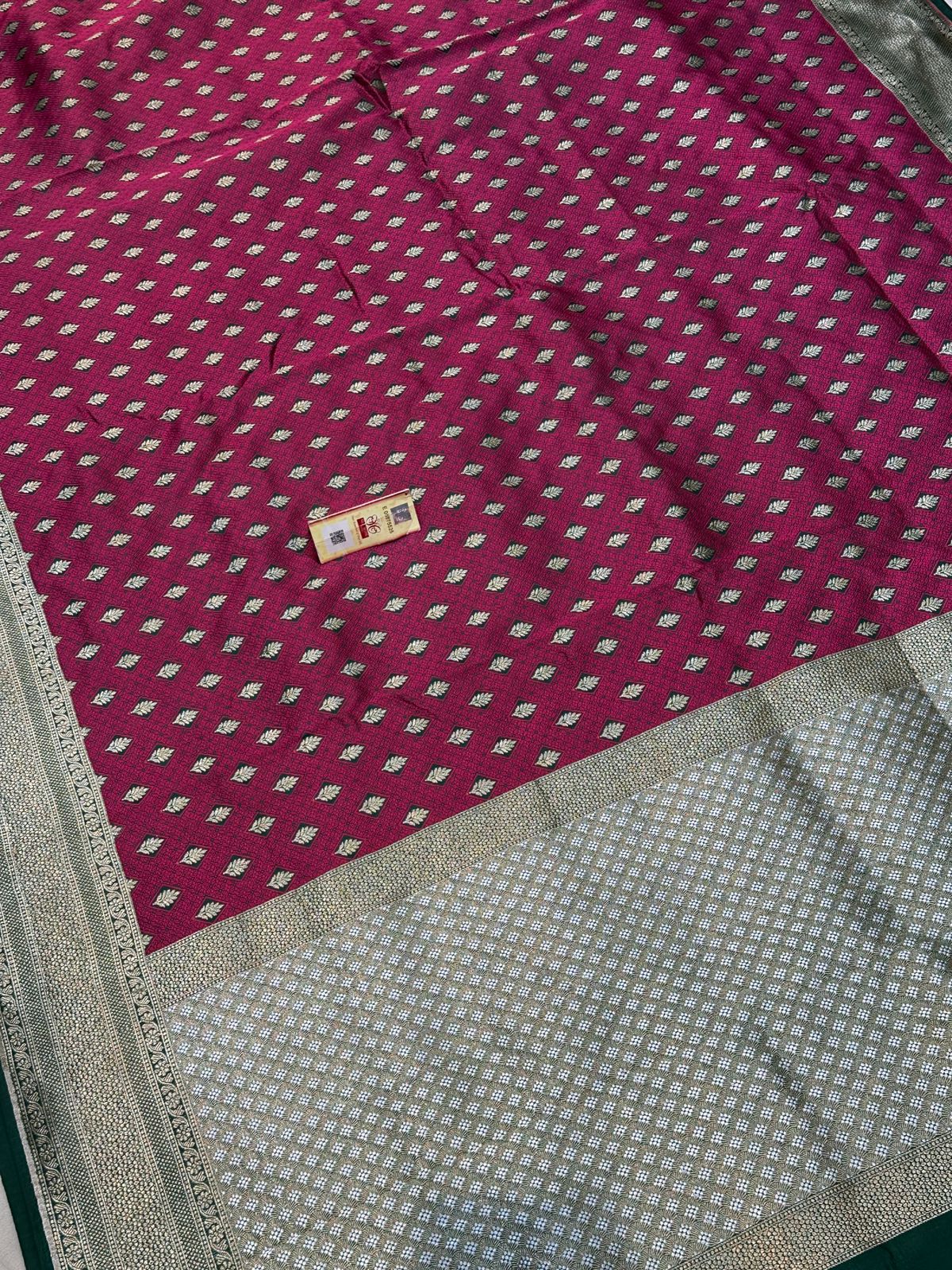 Banaras 100% Pure katan Silk Saree with allover Tanchui Resham Buti zari border
