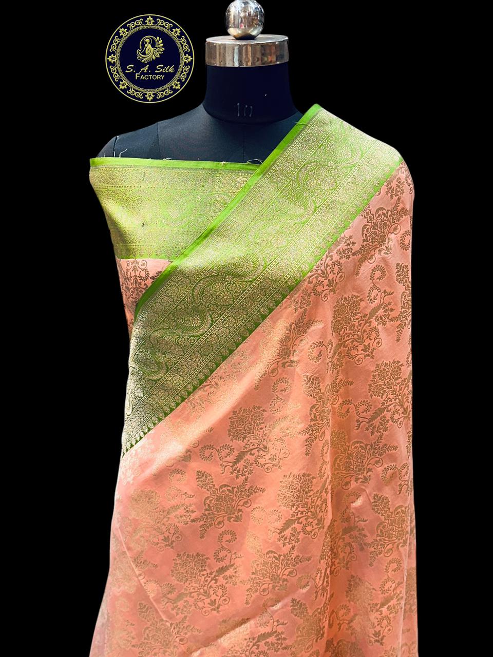 Banaras 100% Pure katan Silk Saree with allover jaal zari border with Contrast plain blouse