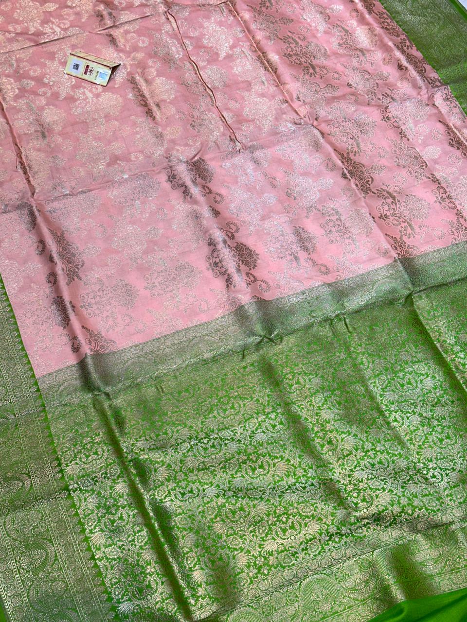 Banaras 100% Pure katan Silk Saree with allover jaal zari border with Contrast plain blouse