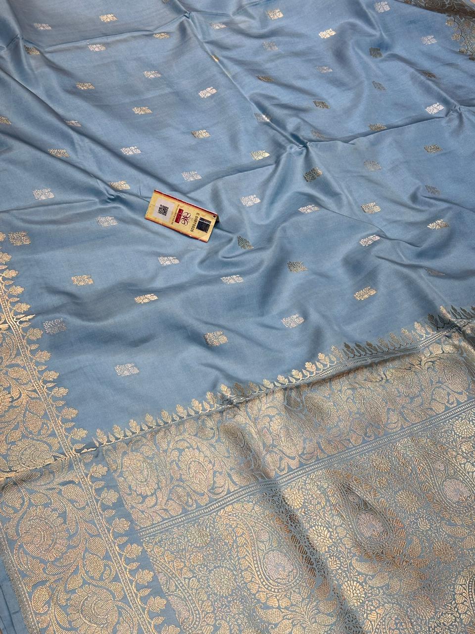 Banaras 100% Pure katan Silk Saree with allover Sonaroopa kadua Buti zari border