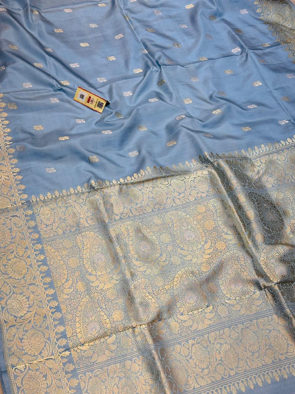 Banaras 100% Pure katan Silk Saree with allover Sonaroopa kadua Buti zari border