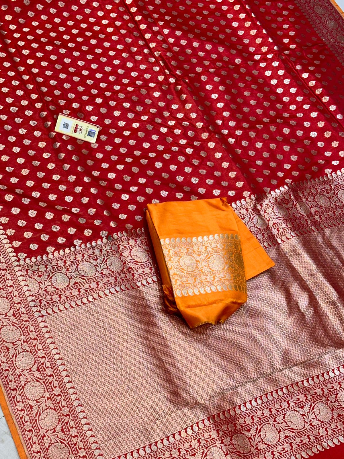 Banaras 100% Pure katan Buti Silk Saree with allover Buti and zari border