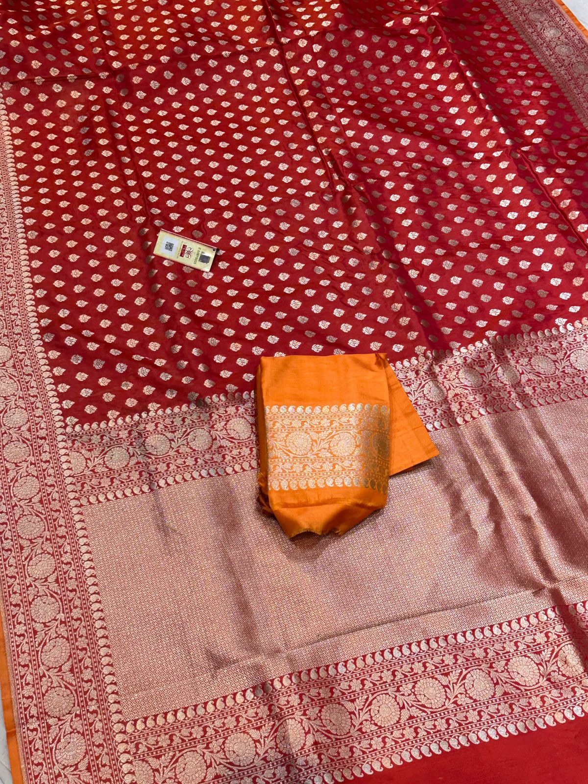 Banaras 100% Pure katan Buti Silk Saree with allover Buti and zari border