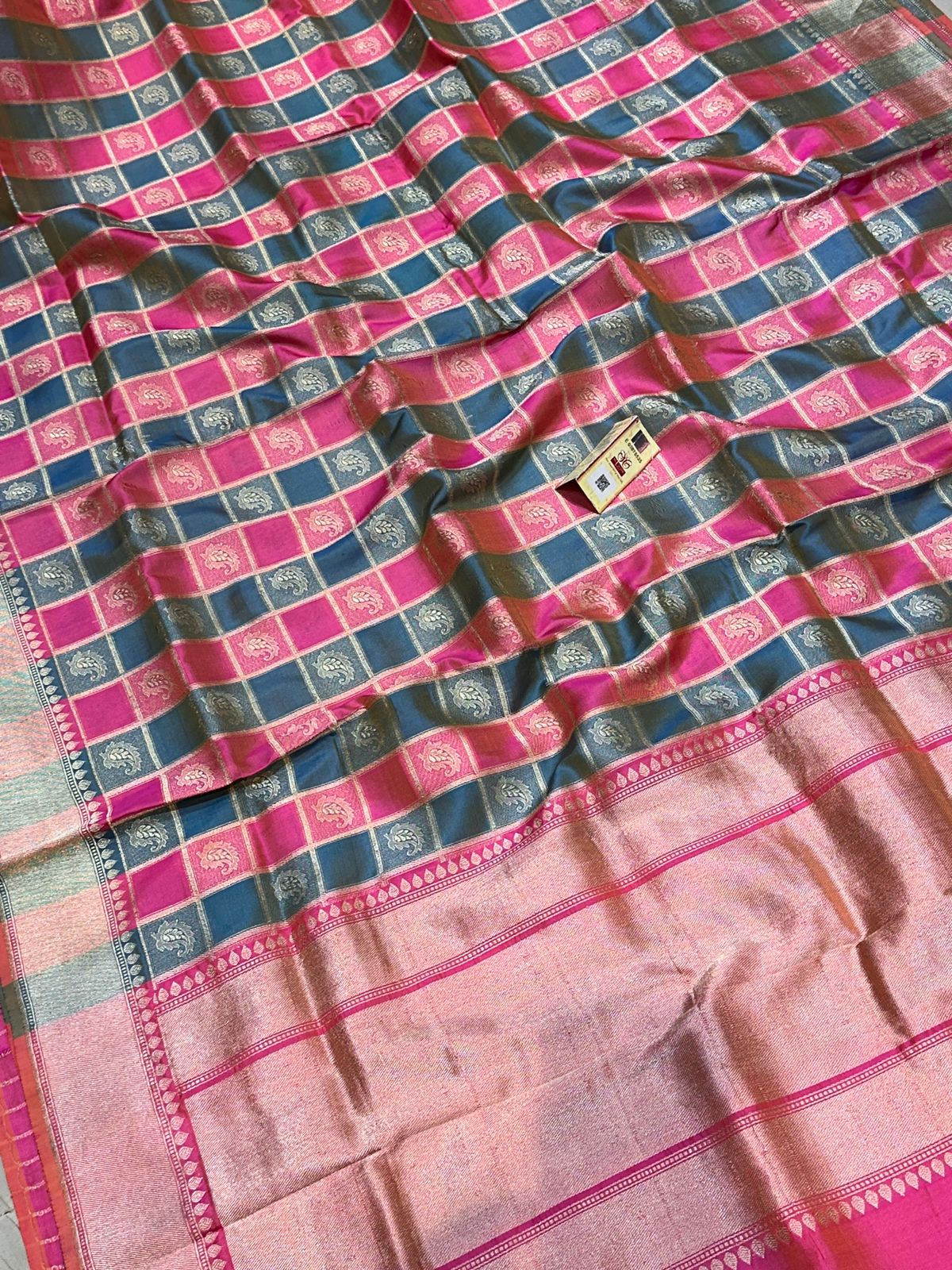 Banaras 100% Pure katan Gharchola Silk Saree with allover Reshami zari weave