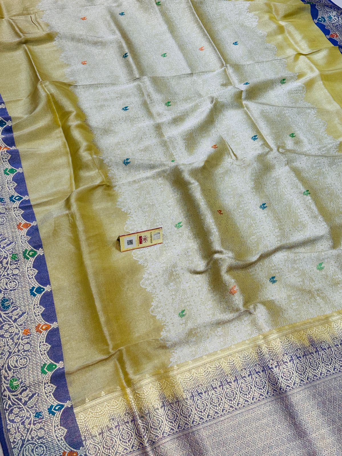 Banaras 100% Pure katan Tissue Silk Saree with allover jacquard design