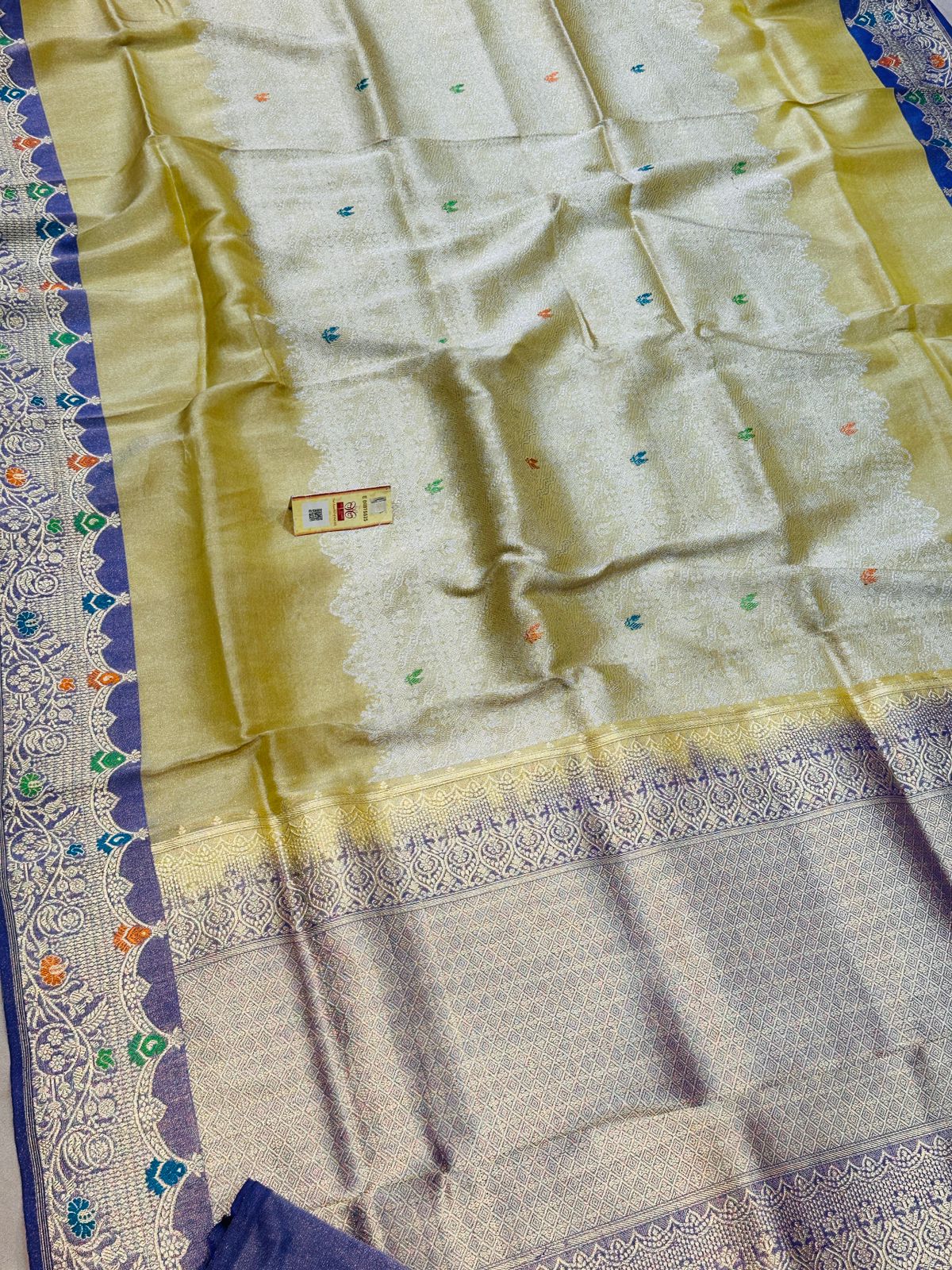 Banaras 100% Pure katan Tissue Silk Saree with allover jacquard design