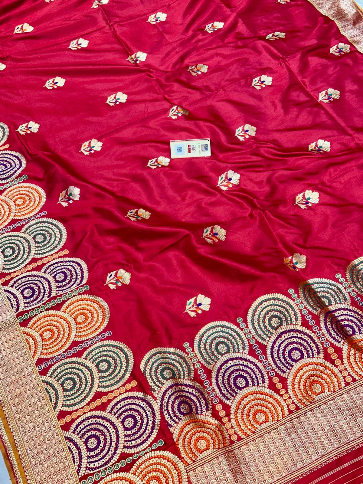 Banaras 100% Pure katan kadua Silk Saree with allover zari weave Mina Buta Design