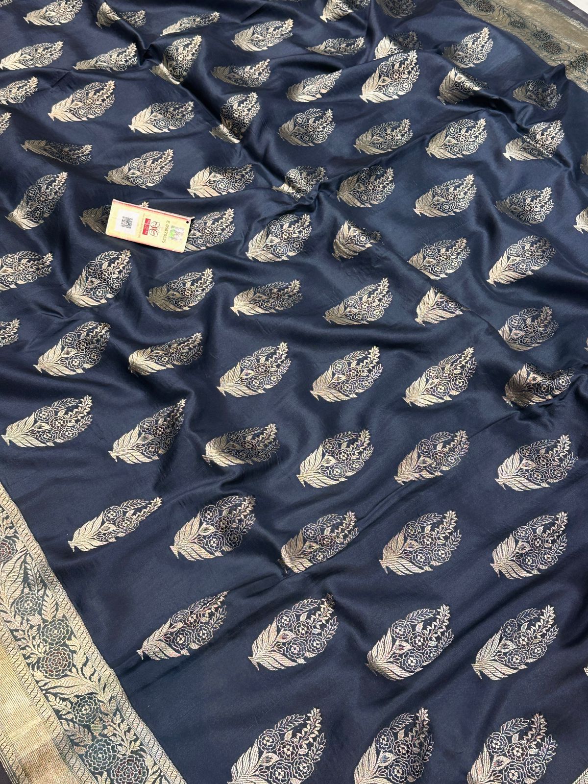 Banaras 100% Pure katan Silk Saree with allover zari weave Mina Buta Design
