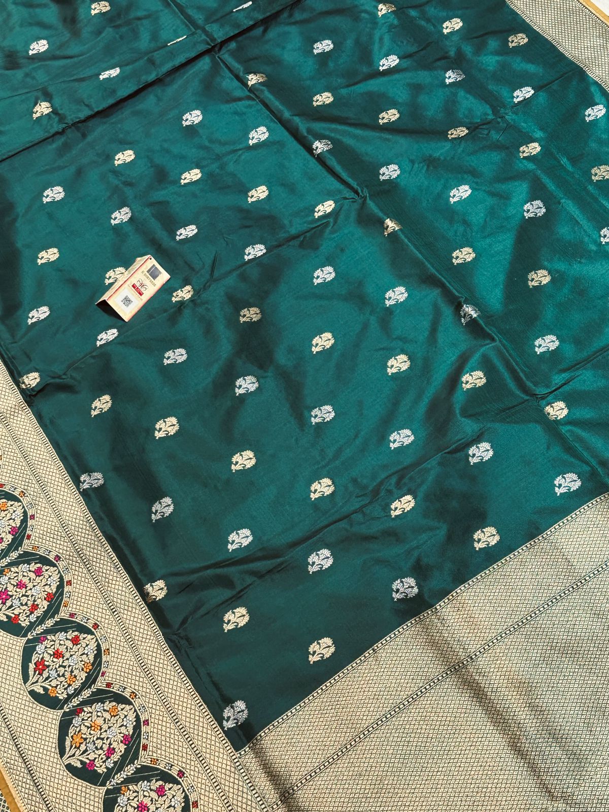 Banaras 100% Pure katan Minakari Silk Saree with allover zari weave Kadua Buta Design