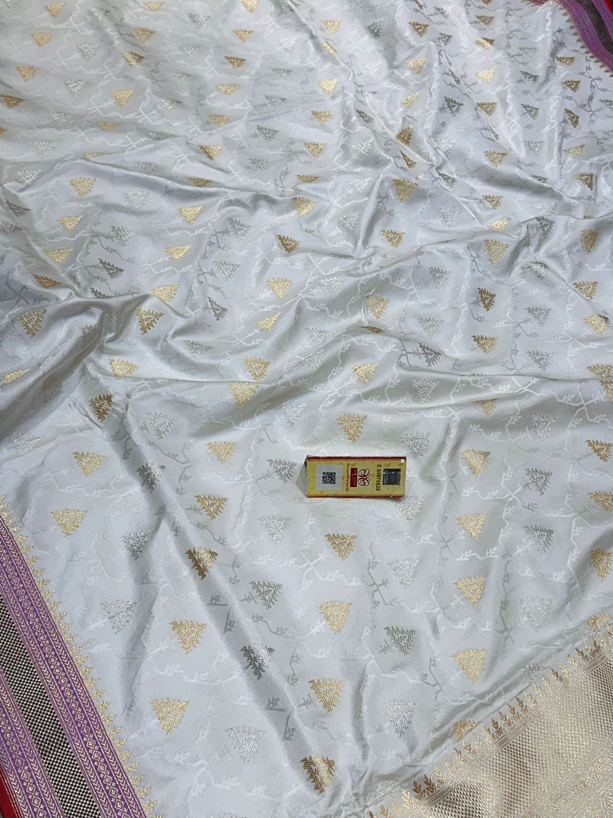 Banaras 100% Pure Mashru katan kadua Silk Saree with allover zari weave