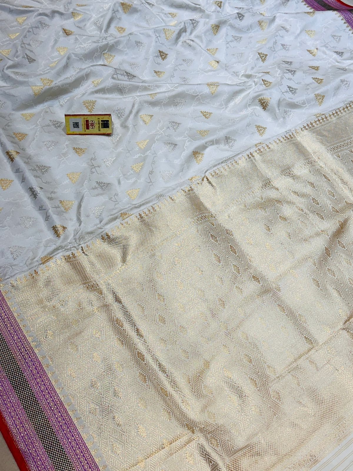 Banaras 100% Pure Mashru katan kadua Silk Saree with allover zari weave