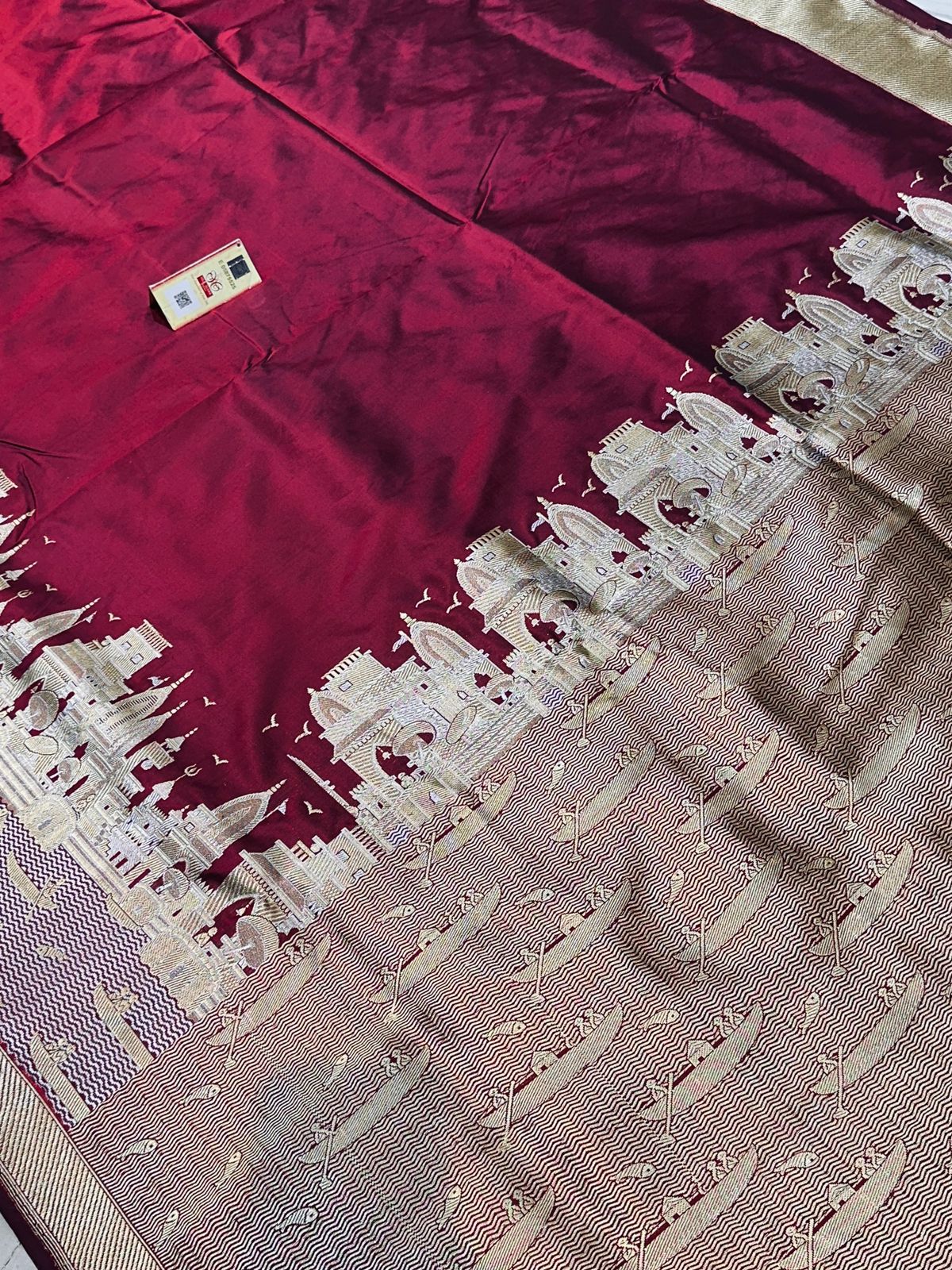 Banaras 100% Pure katan Silk Saree with allover antique zari weave Kadua ghat Design